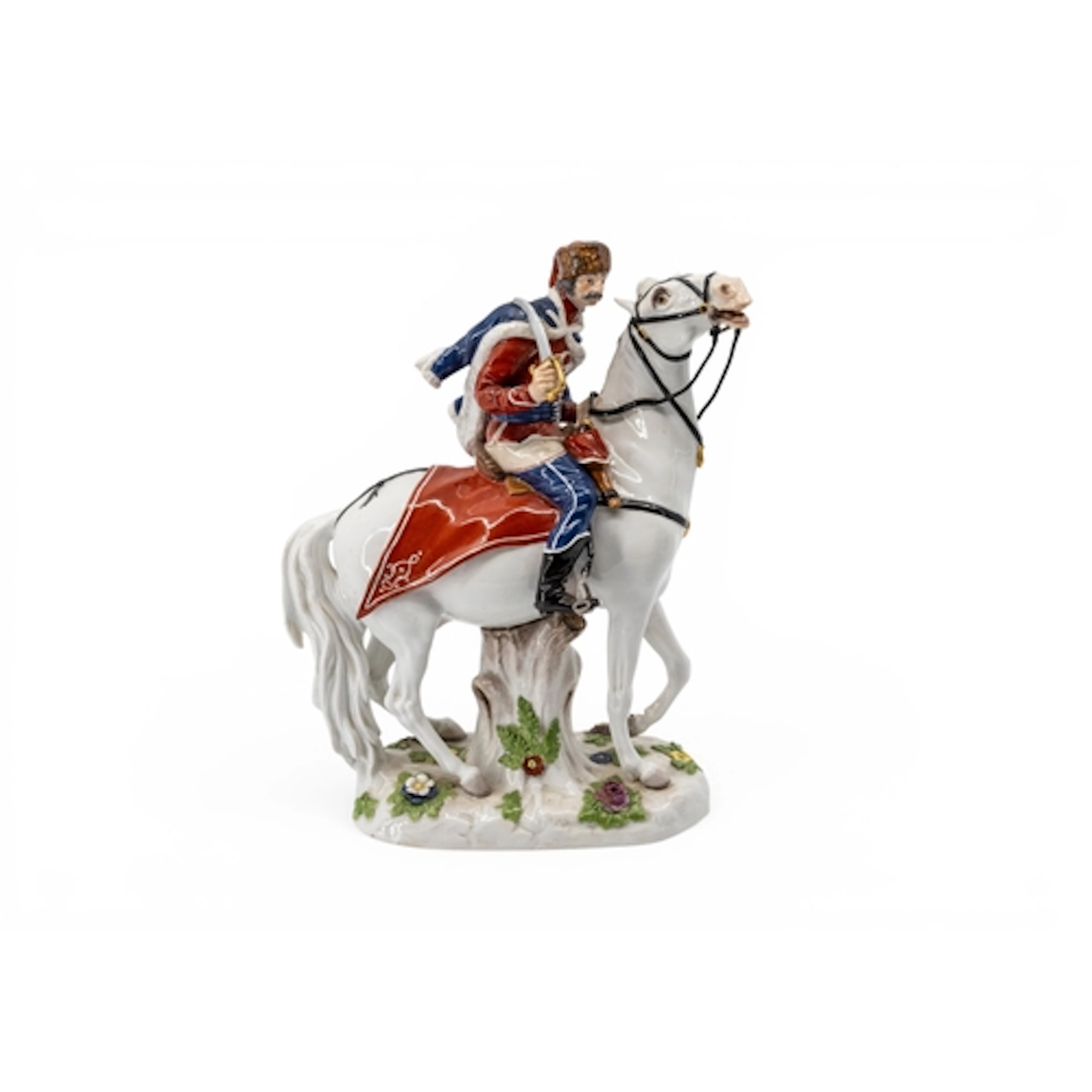 MEISSEN FIGURE OF A HORSEMAN, thought to be the Prince of De...