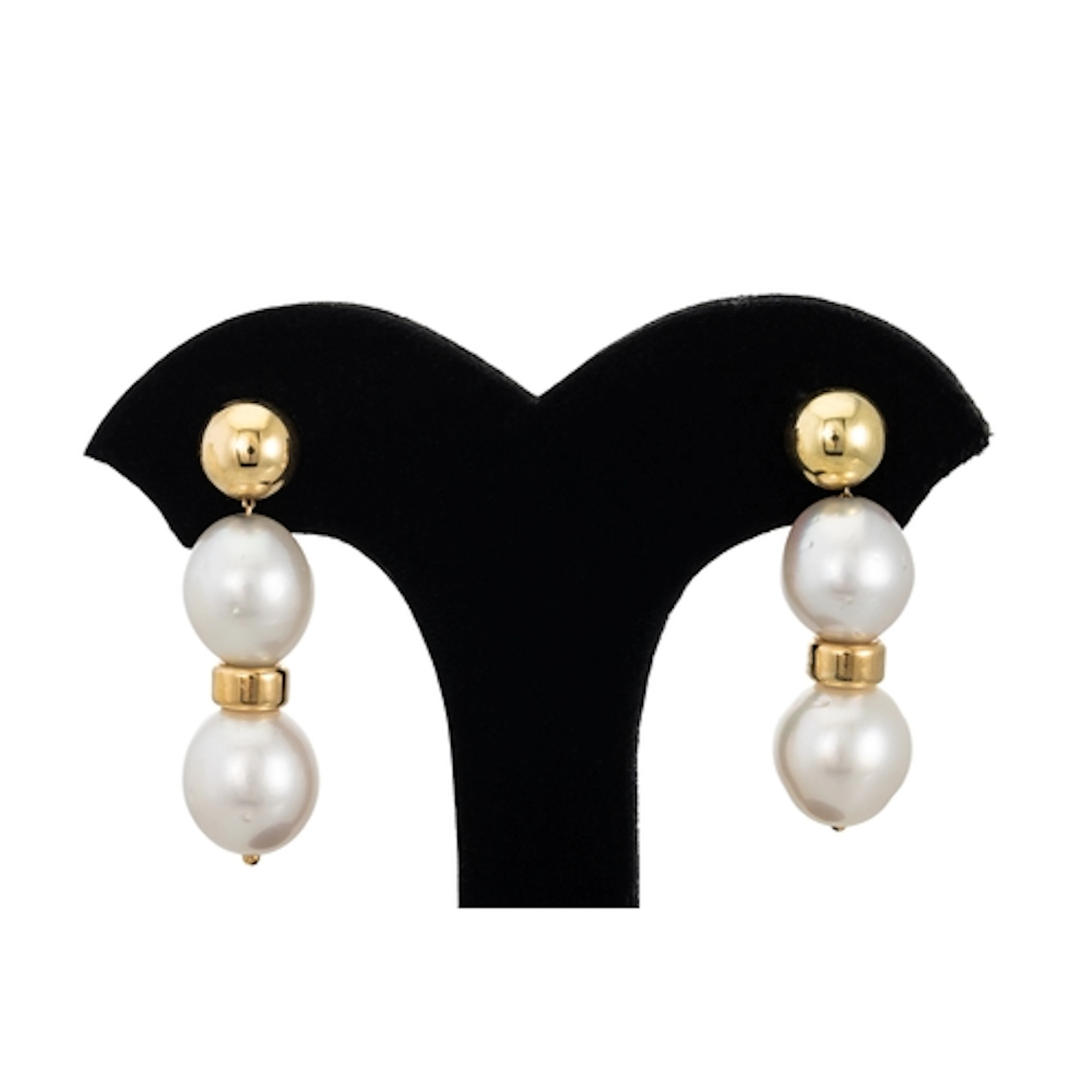 A PAIR OF PEARL DROP EARRINGS, the cultured pearls mounted i...