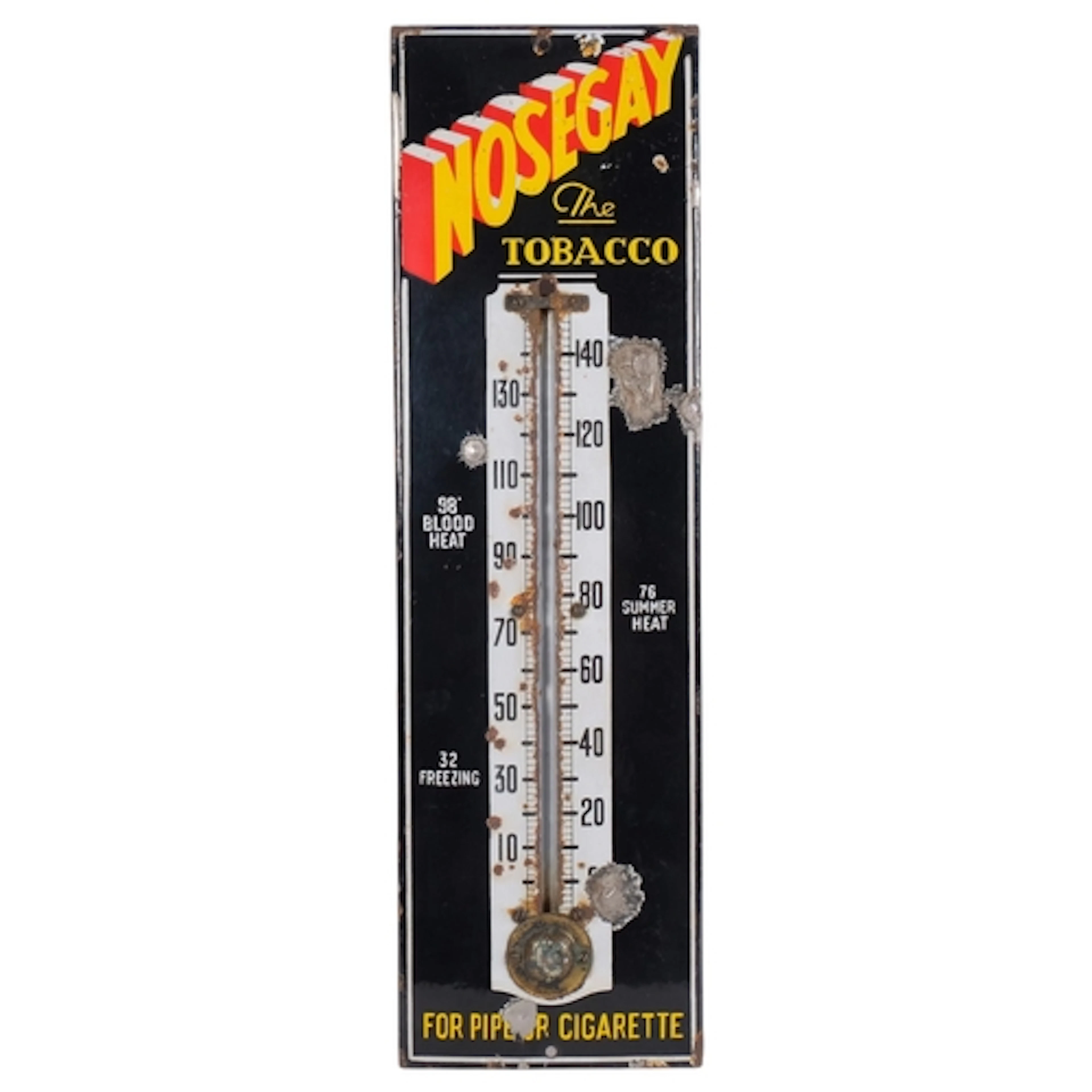 A Vintage nosegay enamelled thermometer sign, W18cm, H61cm