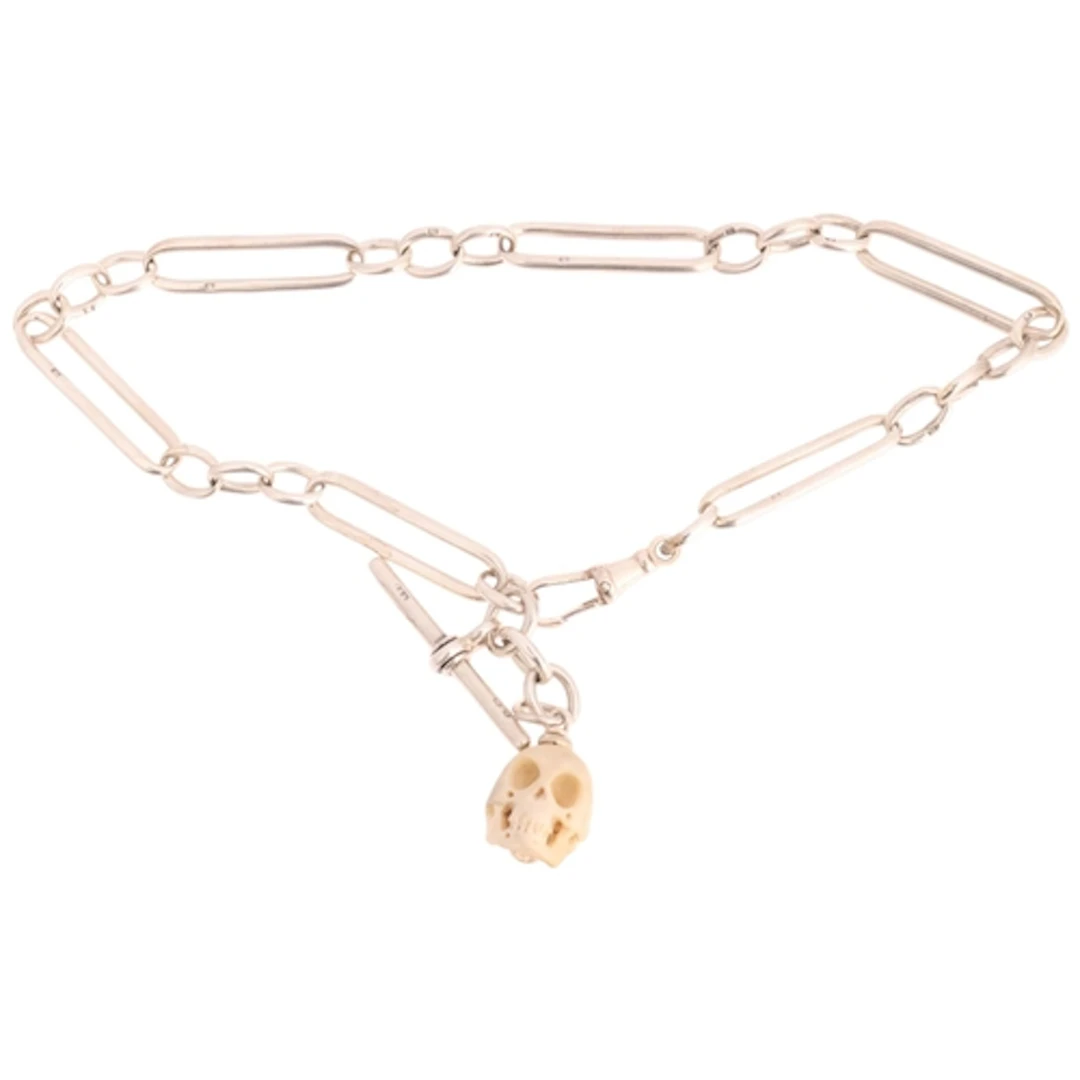 An Antique silver trombone link Albert chain necklace, with ...