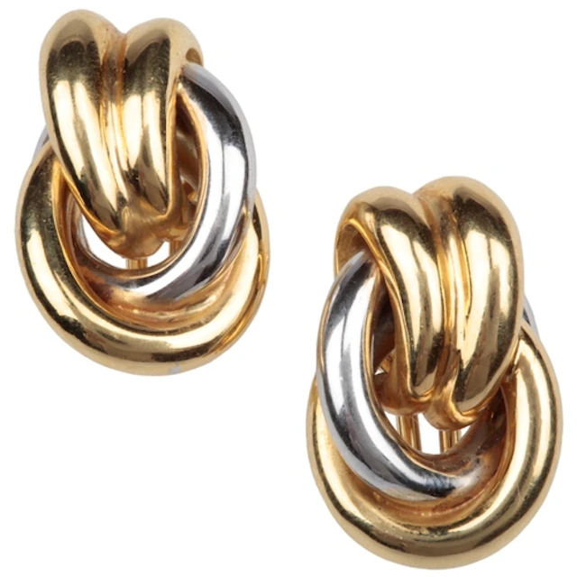 A pair of gold earrings, circa 1990, of knotted design in bi...