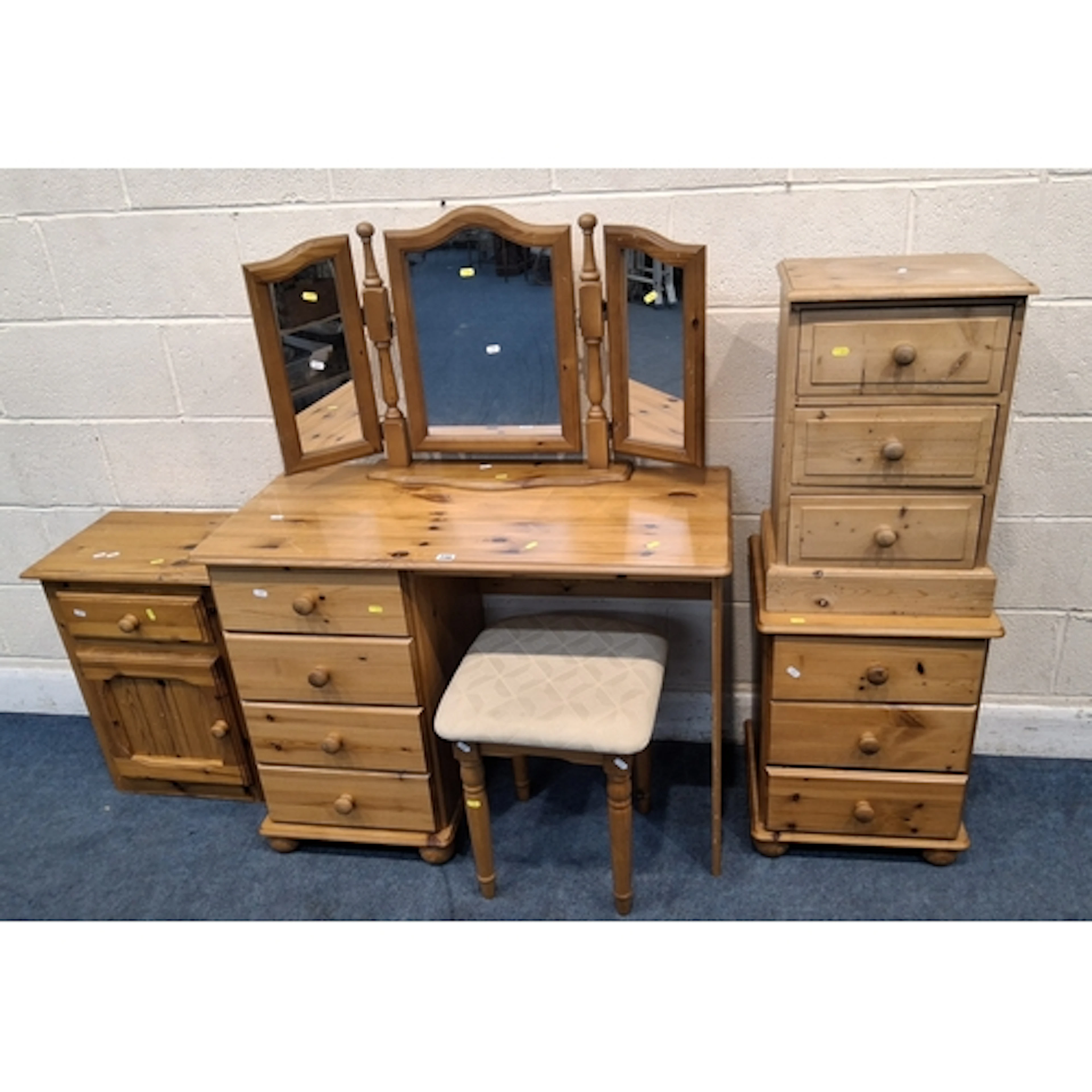 A SELECTION OF MODERN PINE BEDROOM FURNITURE, to include a d...