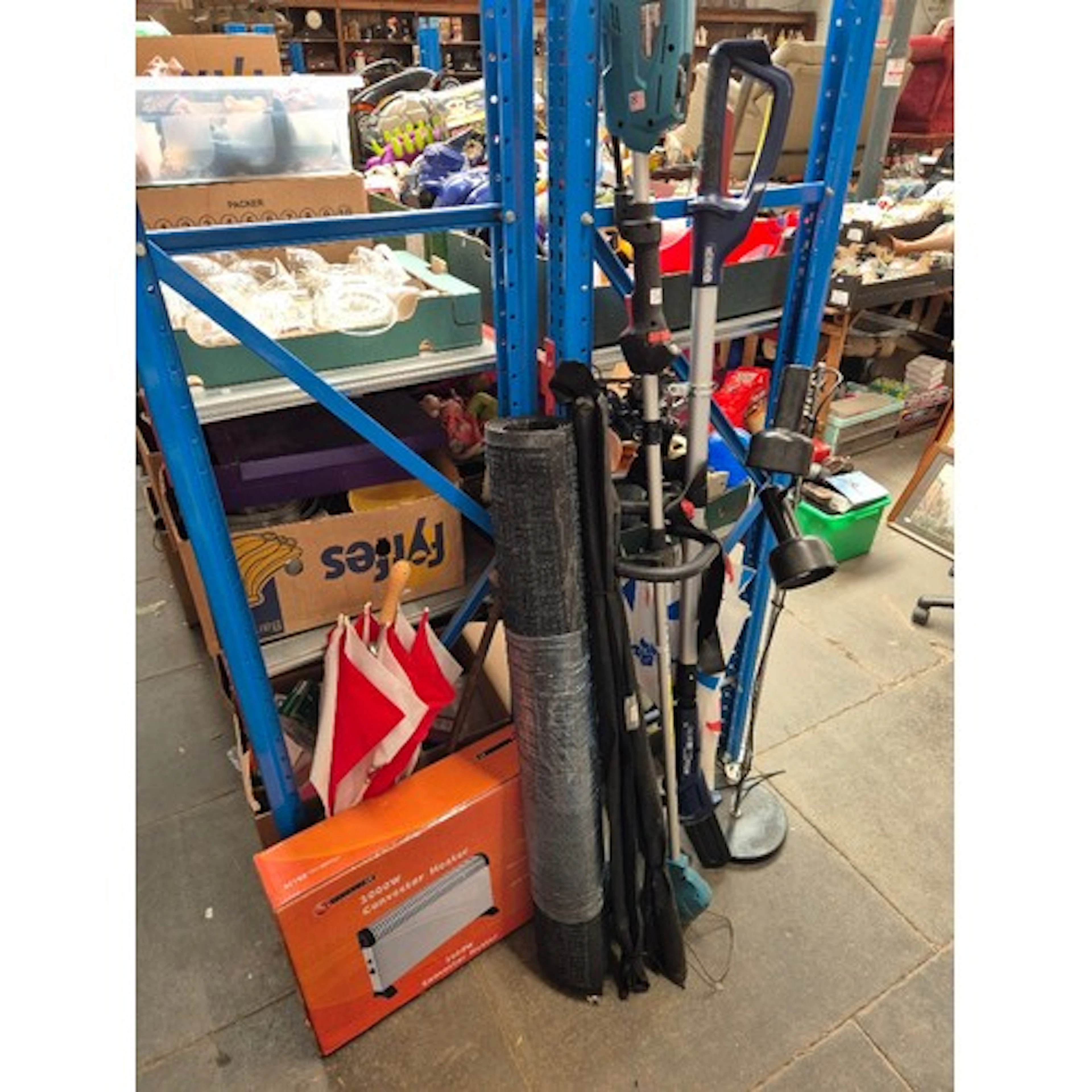 A mixed lot of items including modern standard lamp, convect...