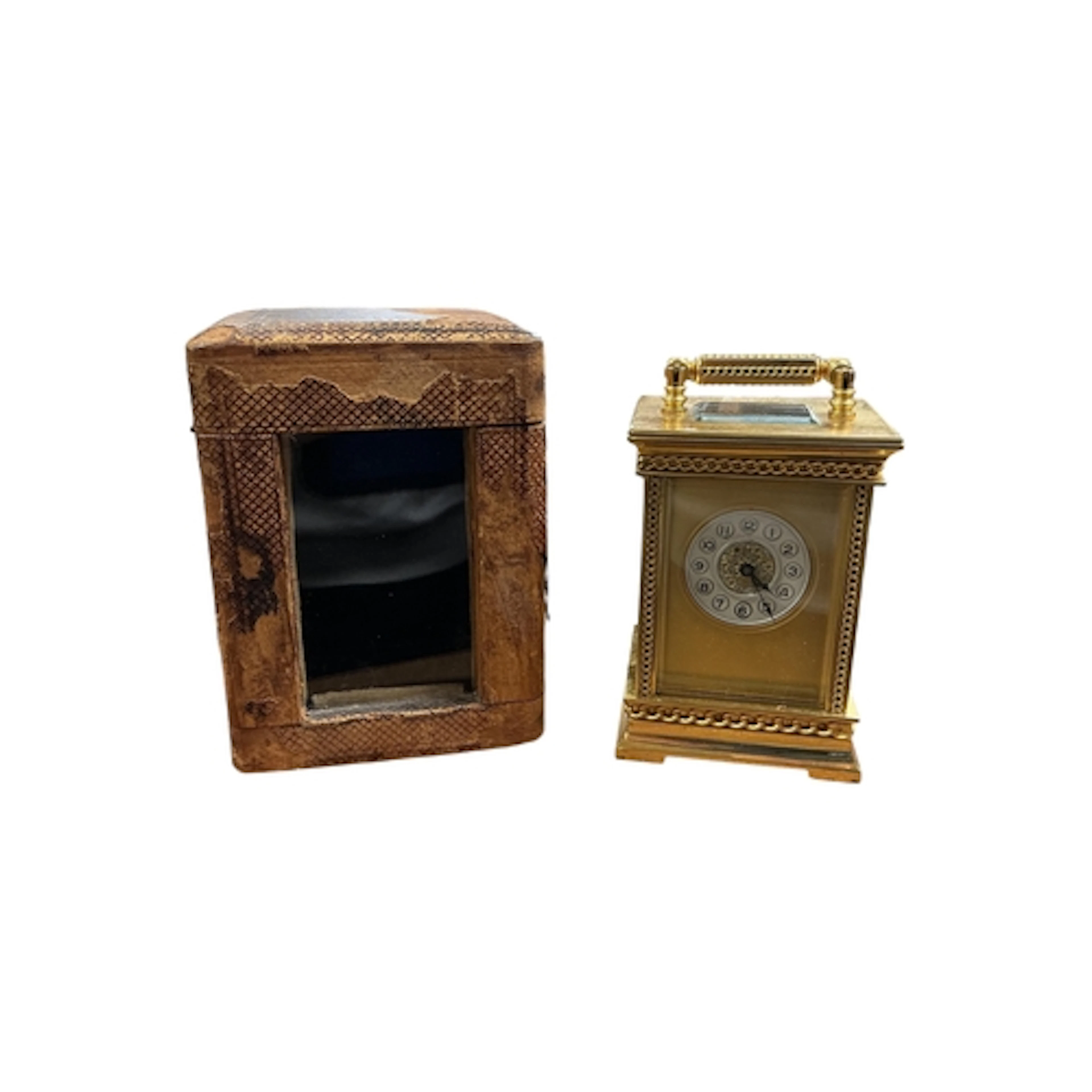 An early 20th century cased French lacquered brass carriage ...