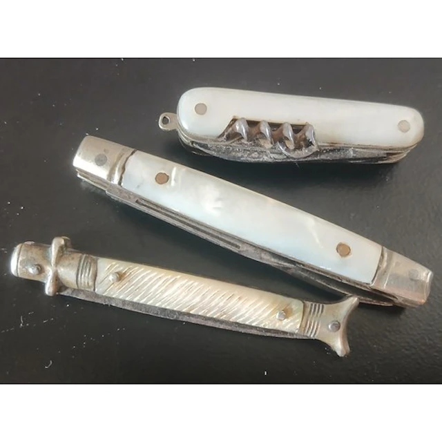 Three Antique Pocket Knives Two Mother of Pearl Bound
