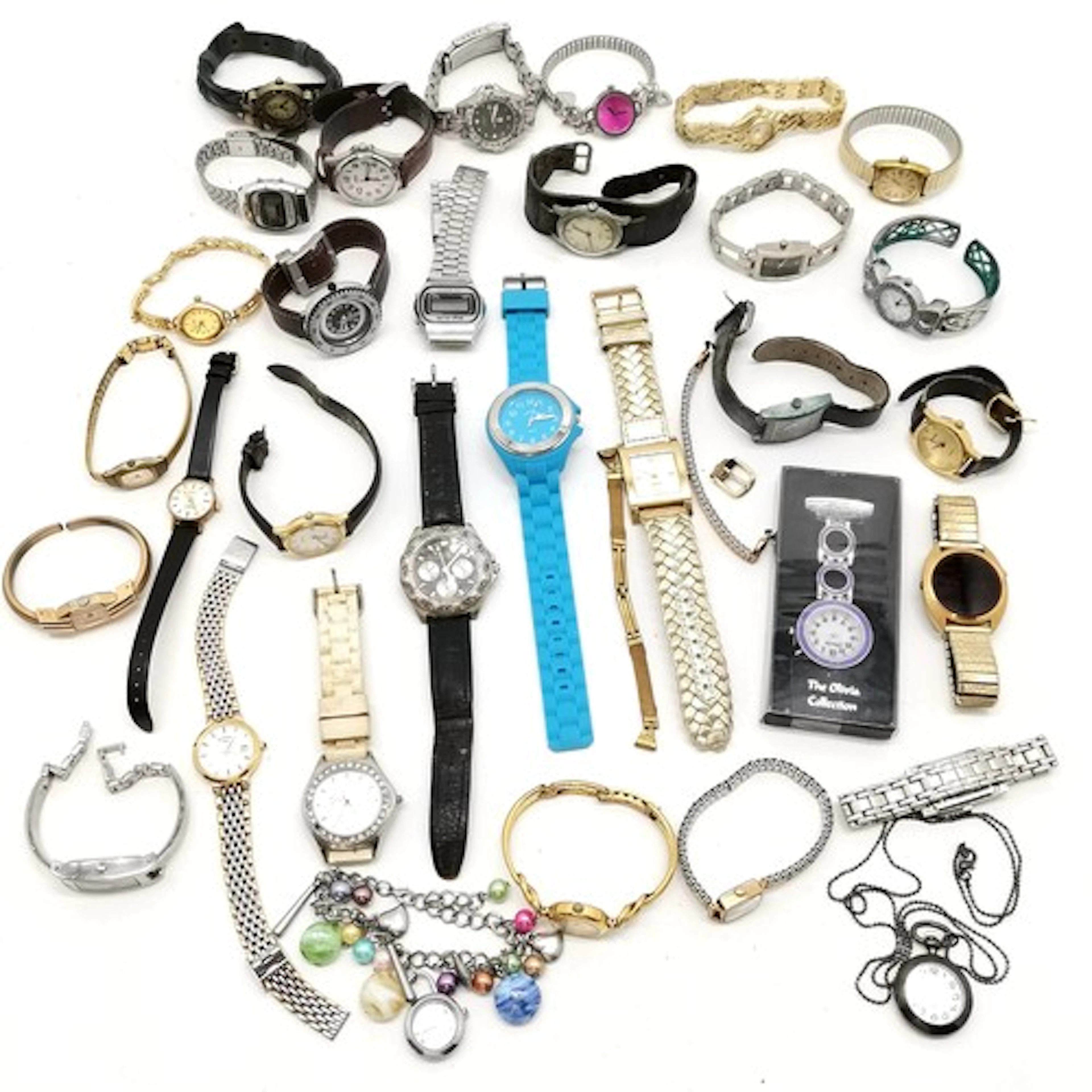 Qty of mostly quartz wristwatches inc red LED t/w mechanical...