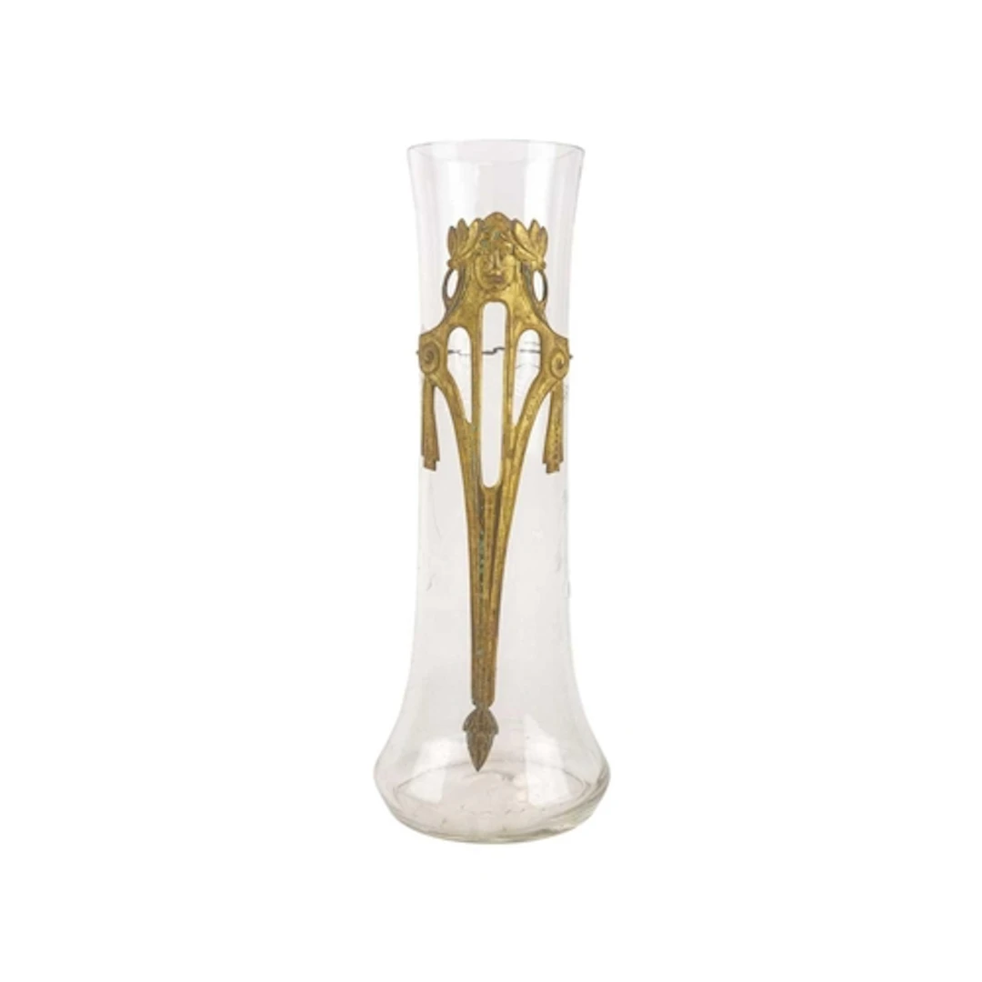 A Secessionist style glass vase. With gilt metal mounts in t...