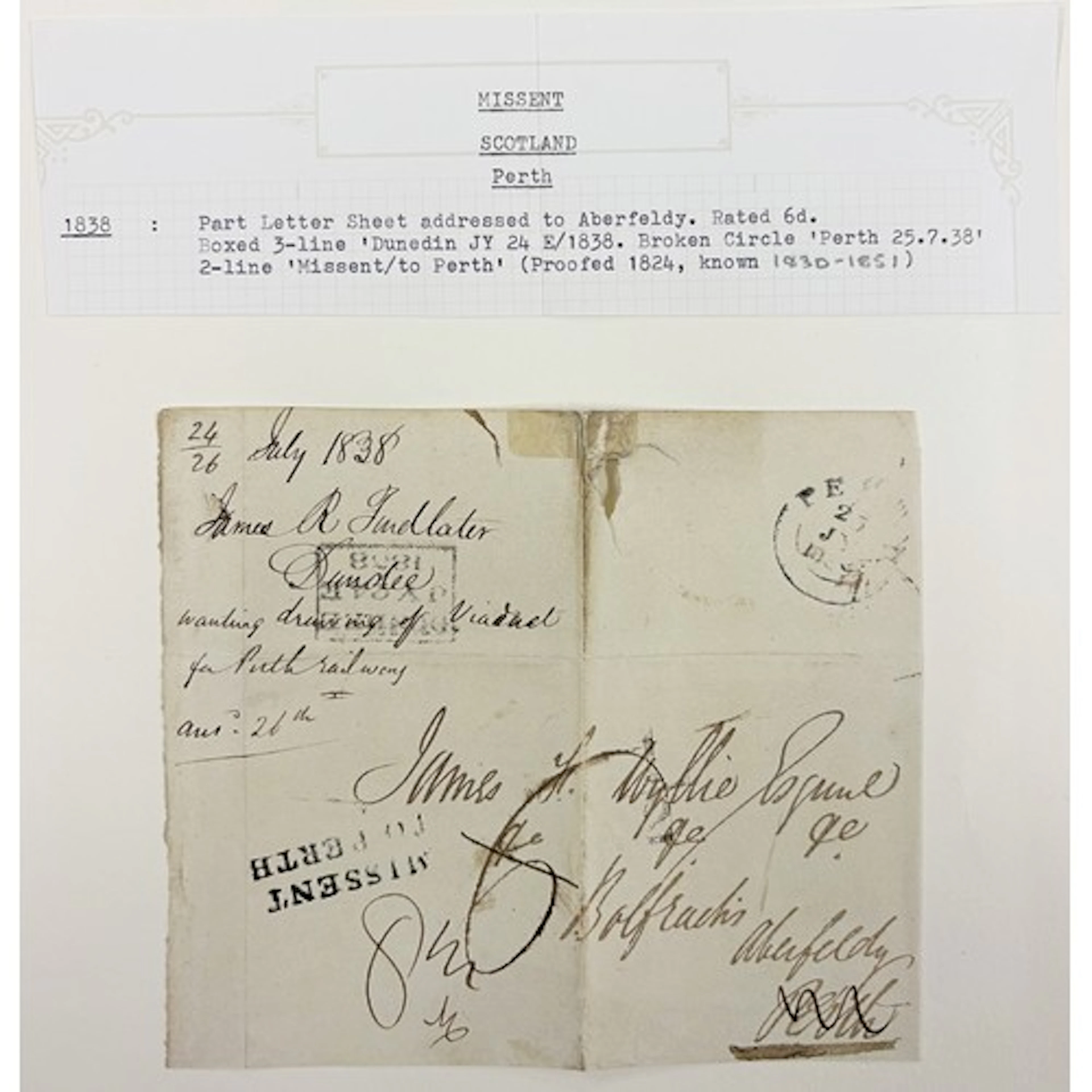 A part letter sheet from 1838 to Aberfeldy missent to Perth ...