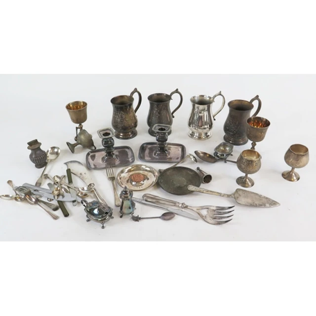 Assorted silver and white metal mounted glass bottles, vario...
