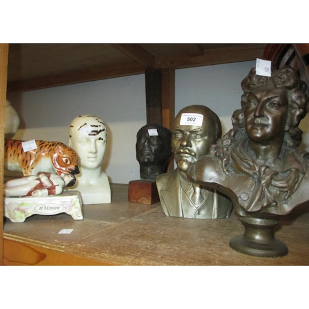 Pottery phrenology head, reproduction Staffordshire group, t...