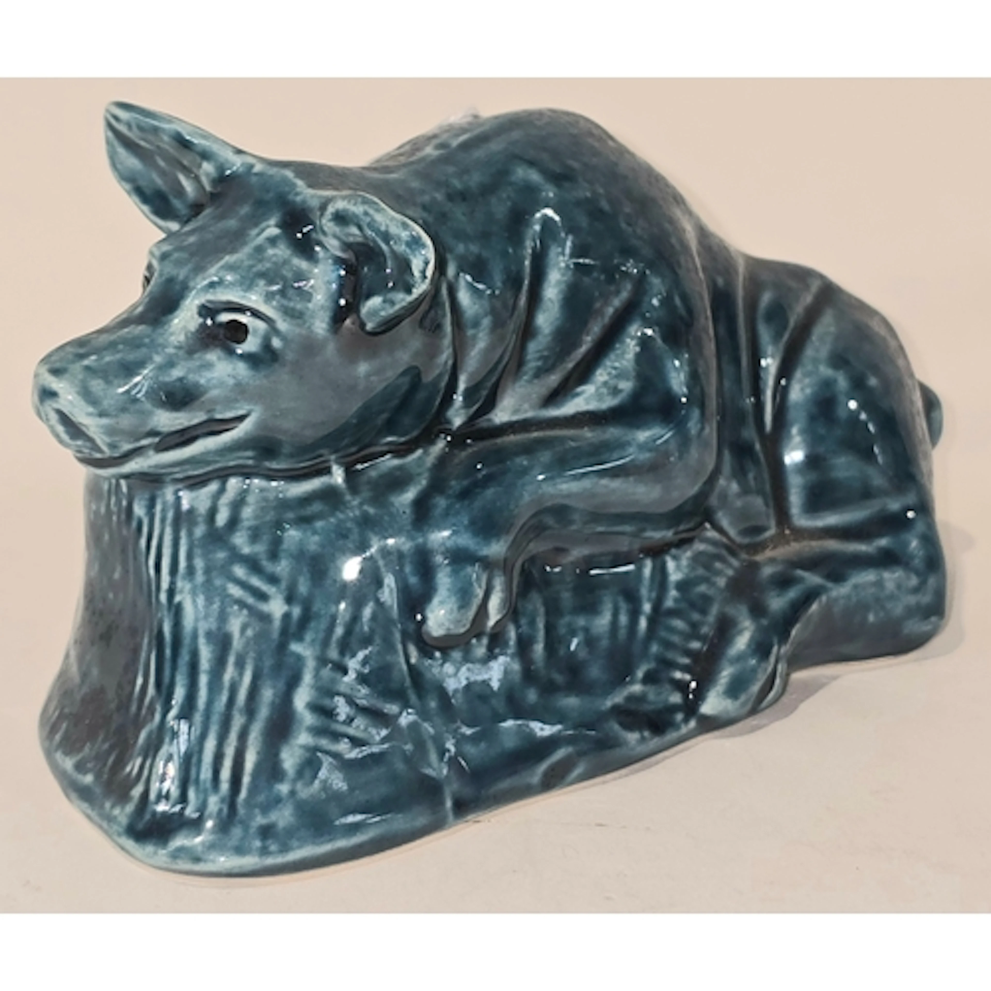 Poole Pottery hard to find Blue model of a Pig on Straw.