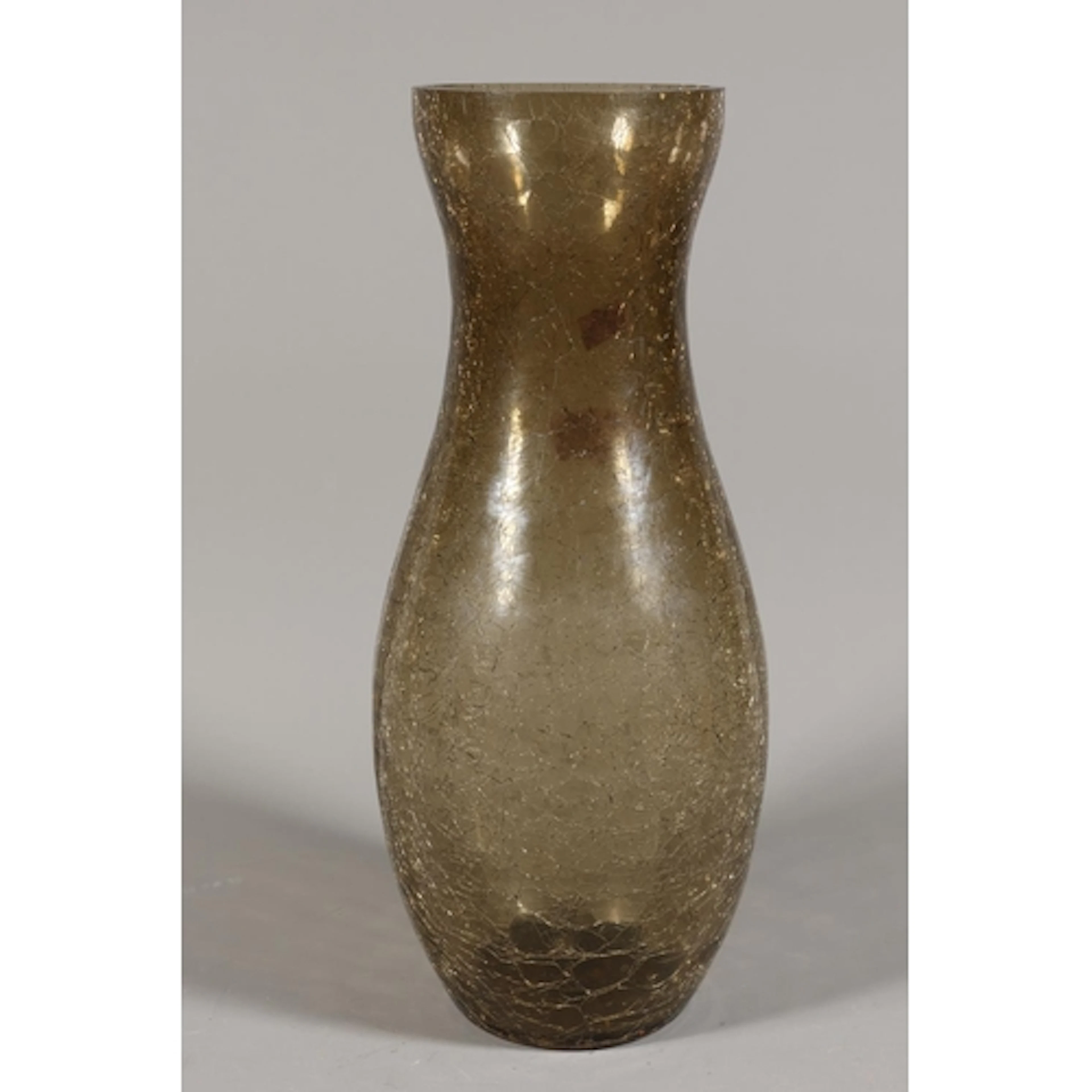 Crackle glass baluster vase, a smoked glass vase, 34cm high.