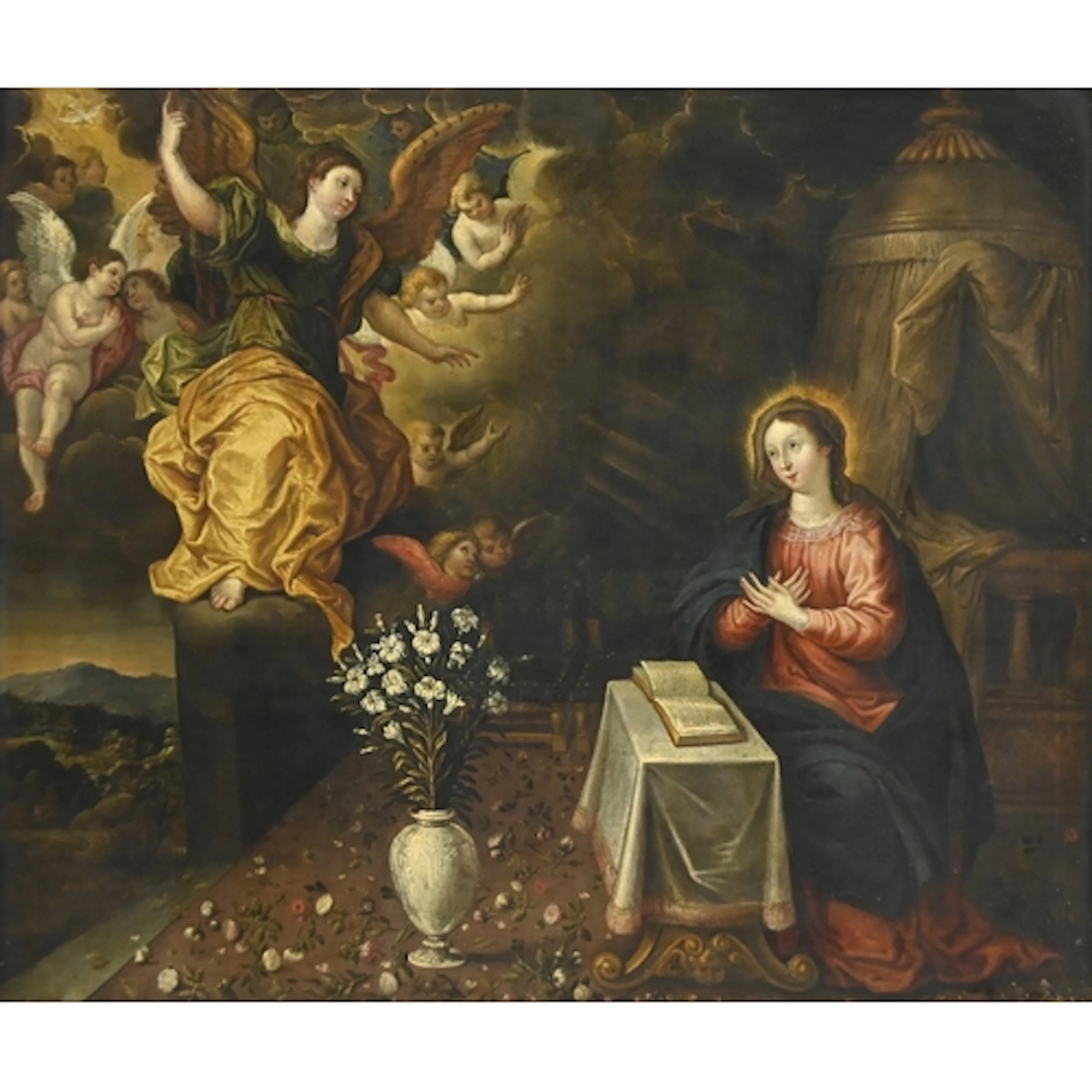 Circle of Maarten de Vos - The Annunciation with a Carpet of...