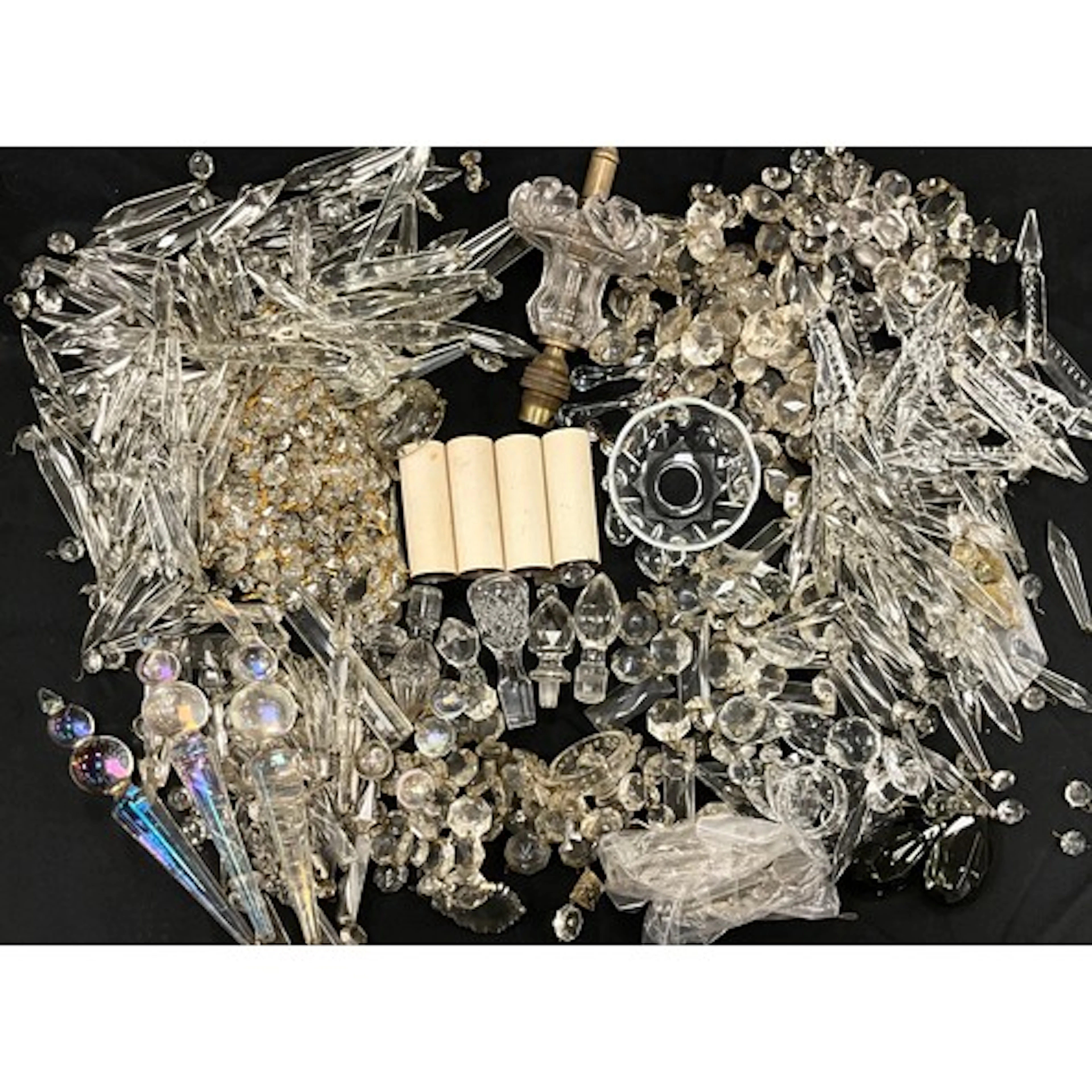 A quantity of chandelier spares including various cut crysta...