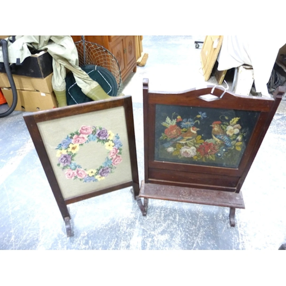 Two antique tapestry fire screens.