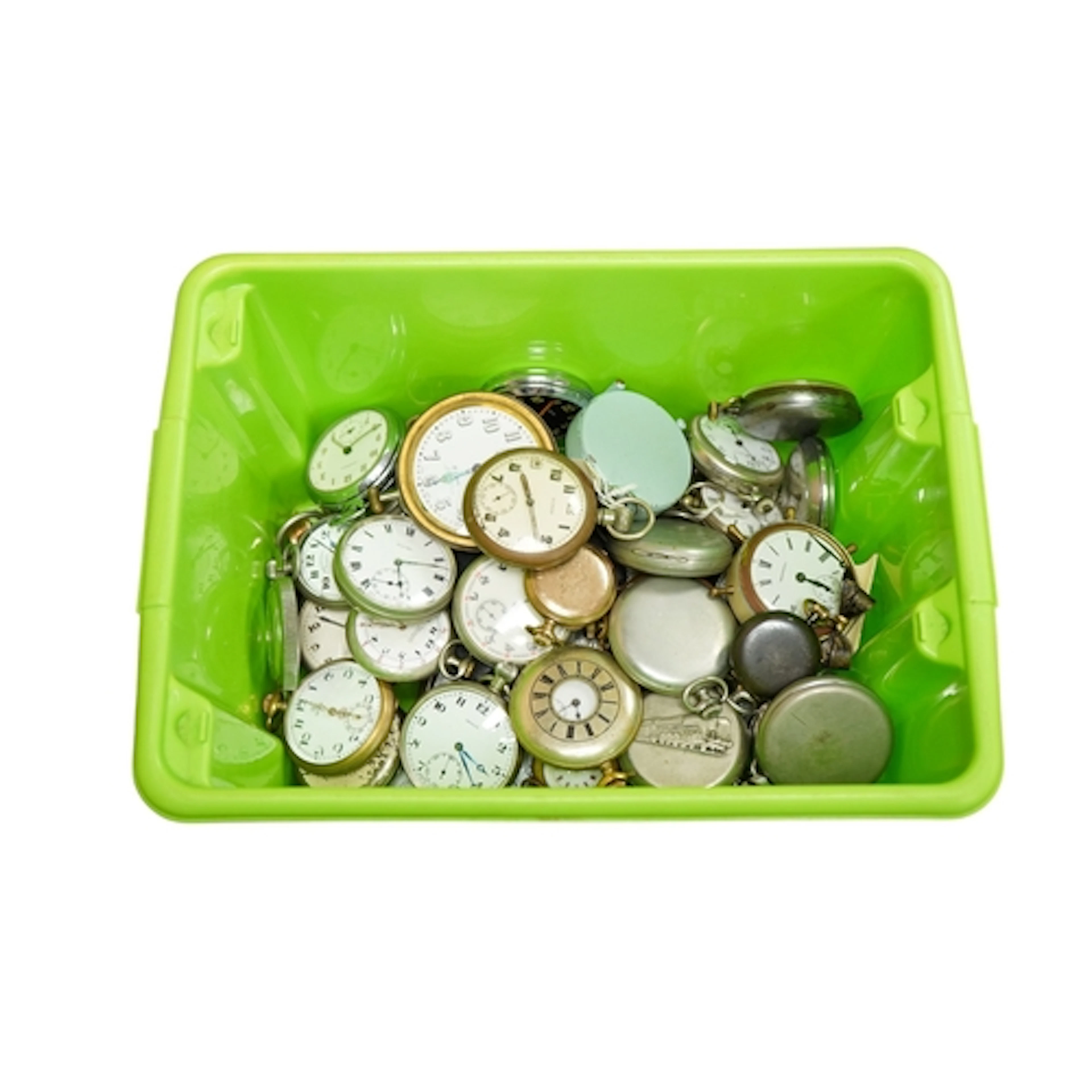 A collection of fifty five assorted base metal pocket and fo...