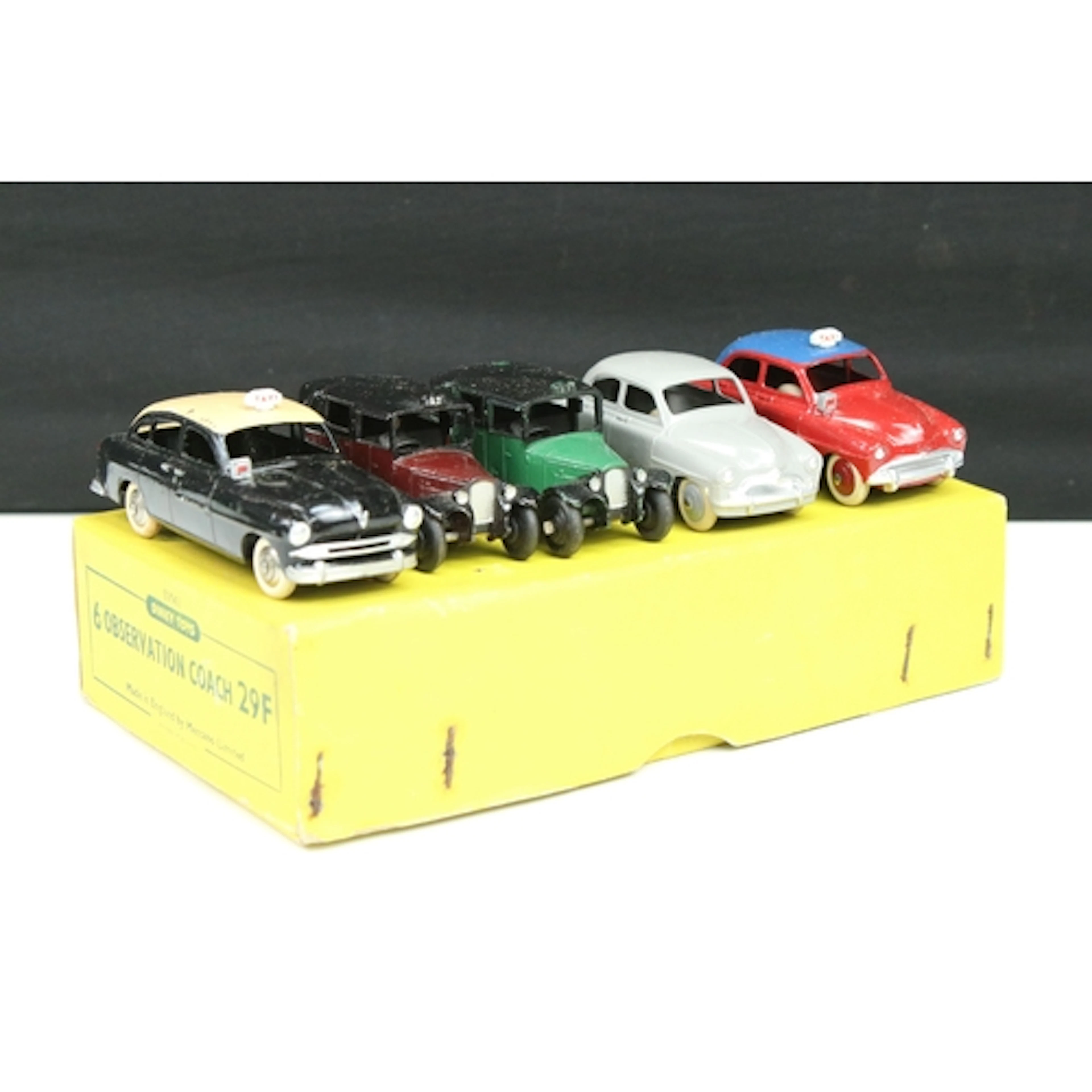 Five Dinky diecast models to include French 24U Simca 9 Aron...