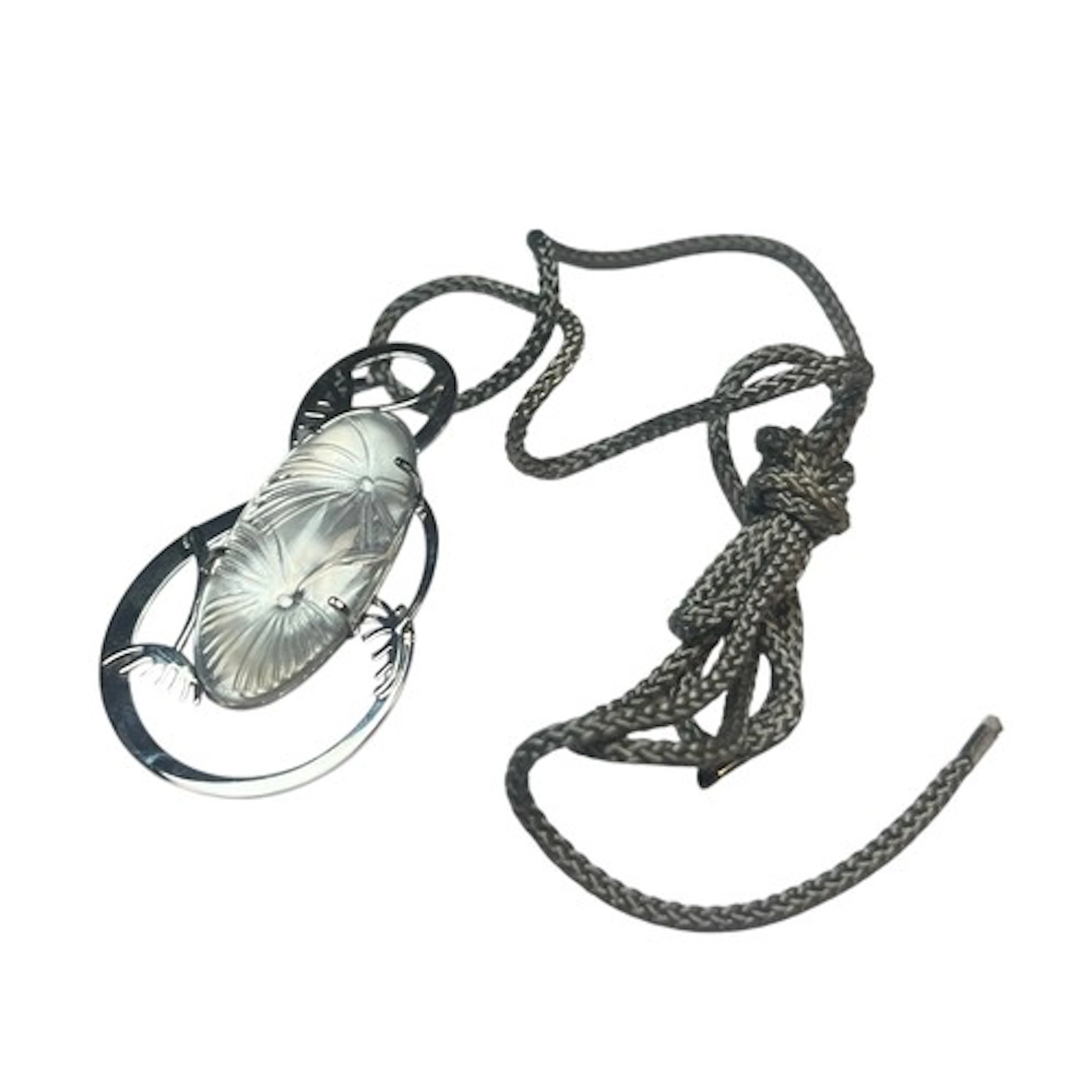 A Lalique Bucolique silver mounted crystal glass pendant wit...