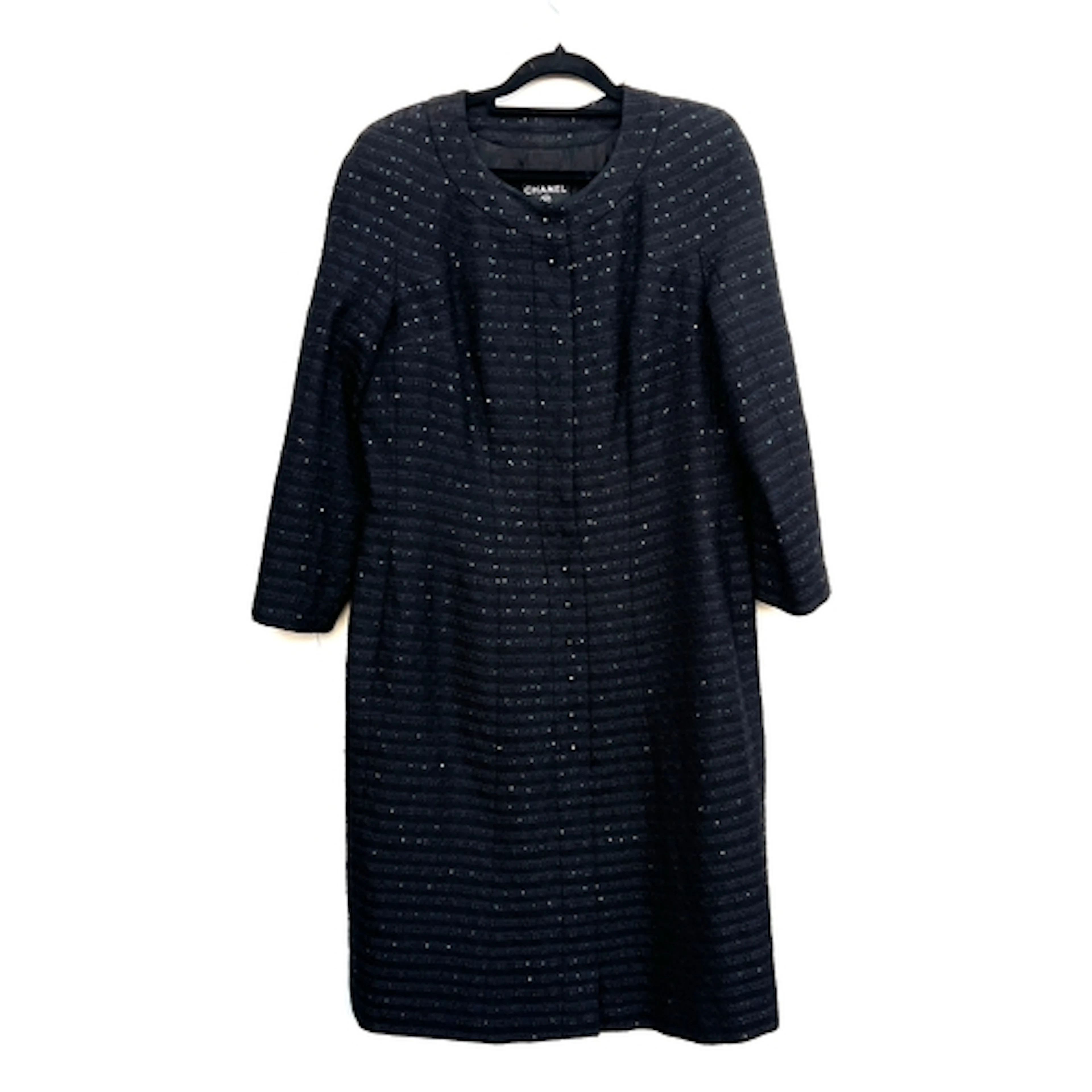 A Chanel black and navy cotton blend coat with sequin detail...
