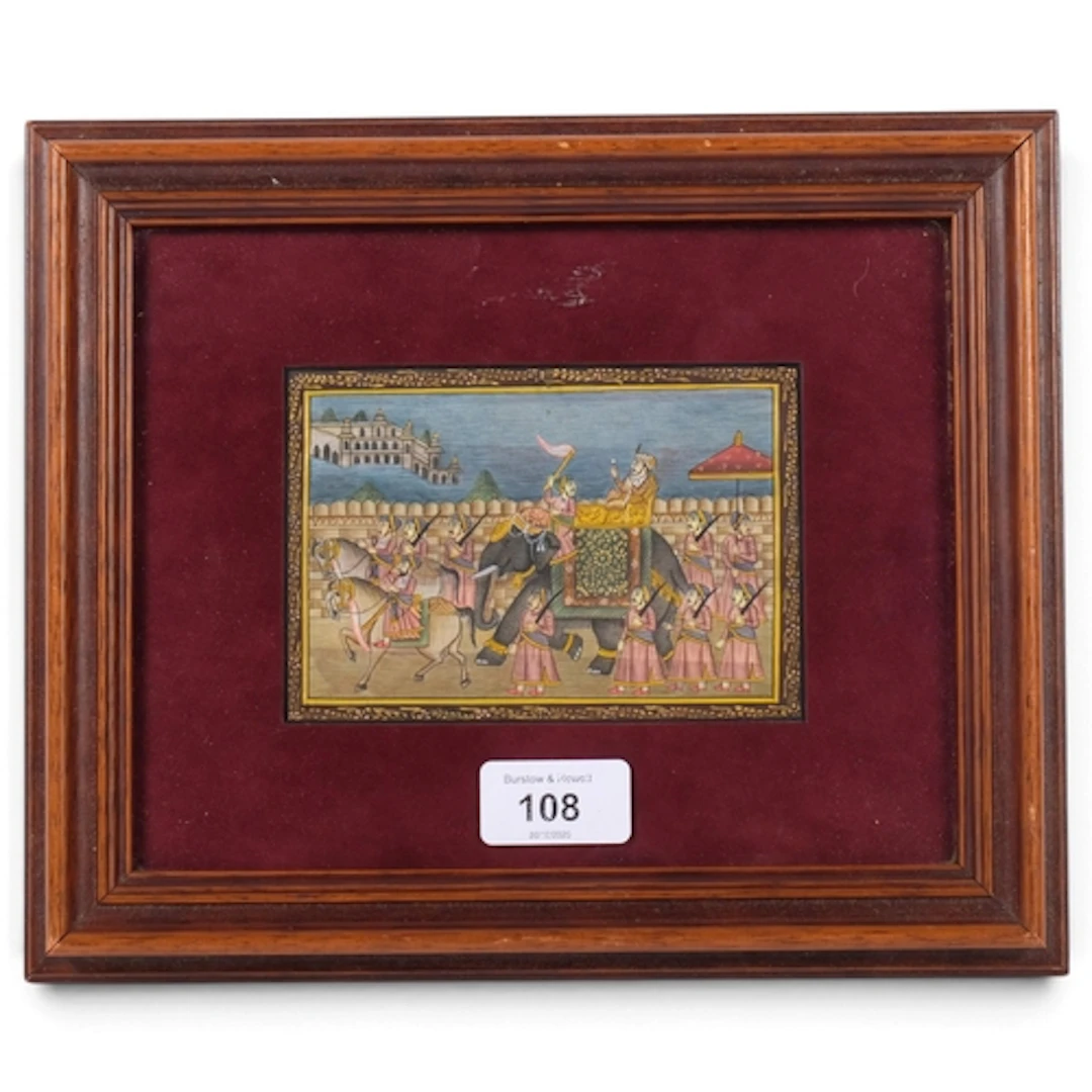Mughal miniature painting depicting a Royal procession with ...