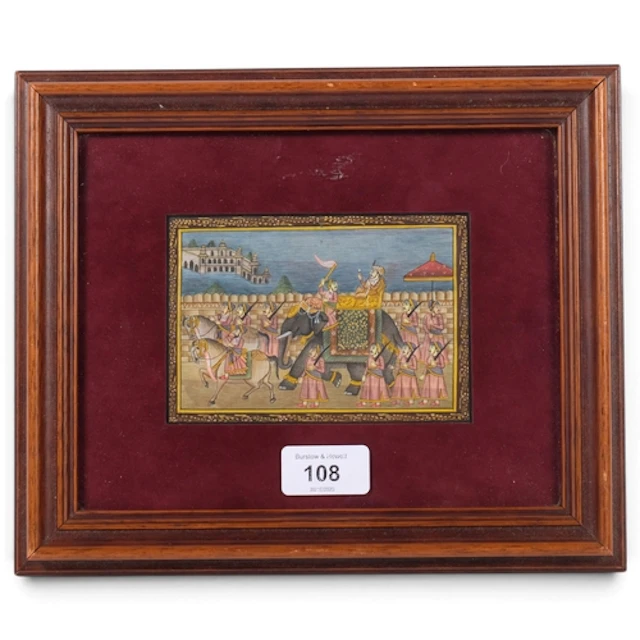 Mughal miniature painting depicting a Royal procession with ...
