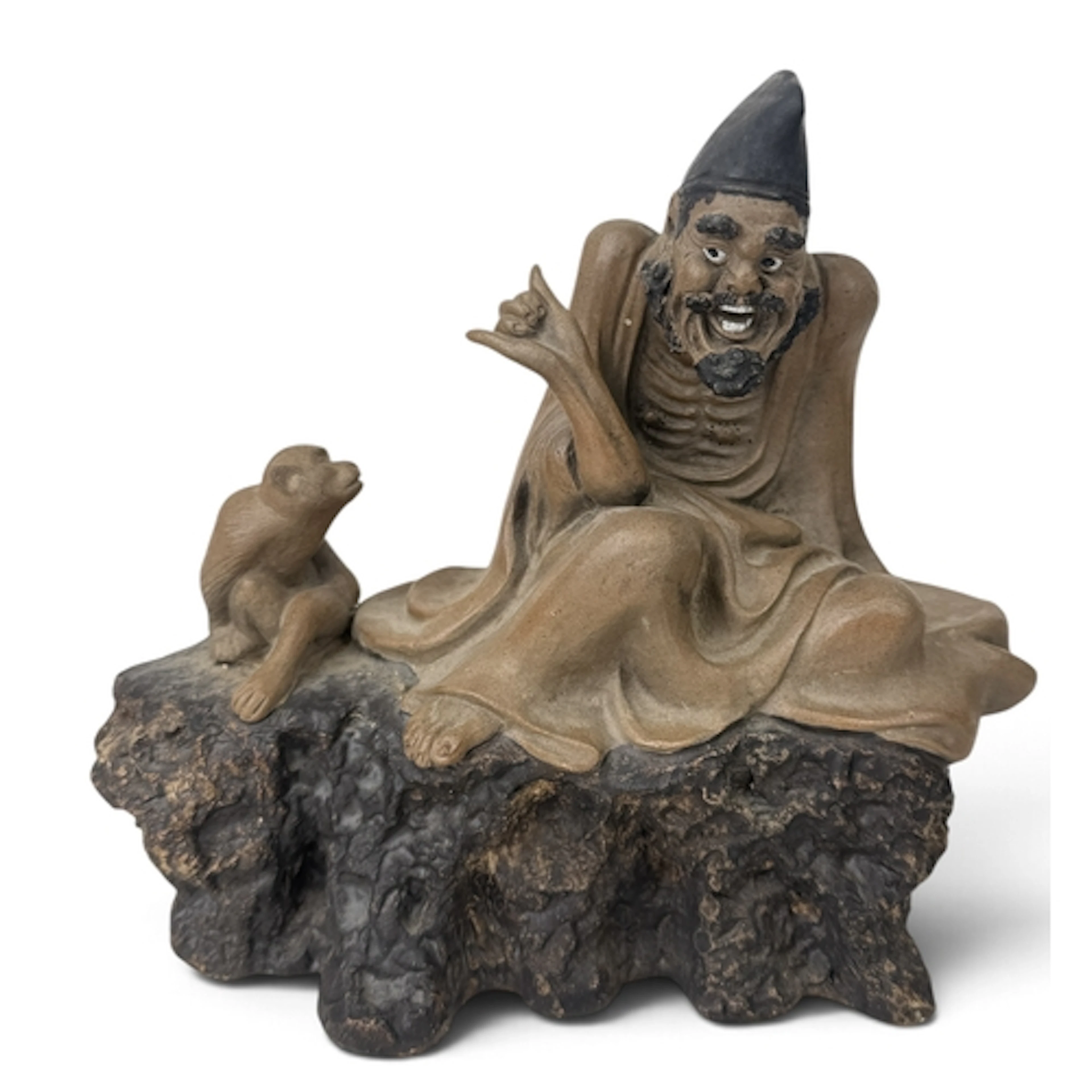 A CHINESE BISCUIT PORCELAIN FIGURAL GROUP WITH A MONKEY 20cm...
