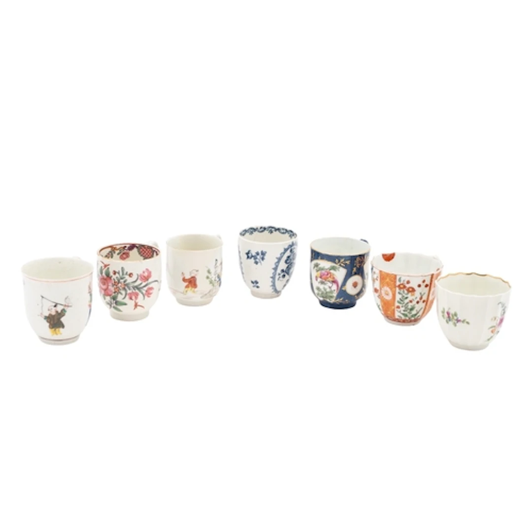 A study collection of First Period Worcester coffee cups and...