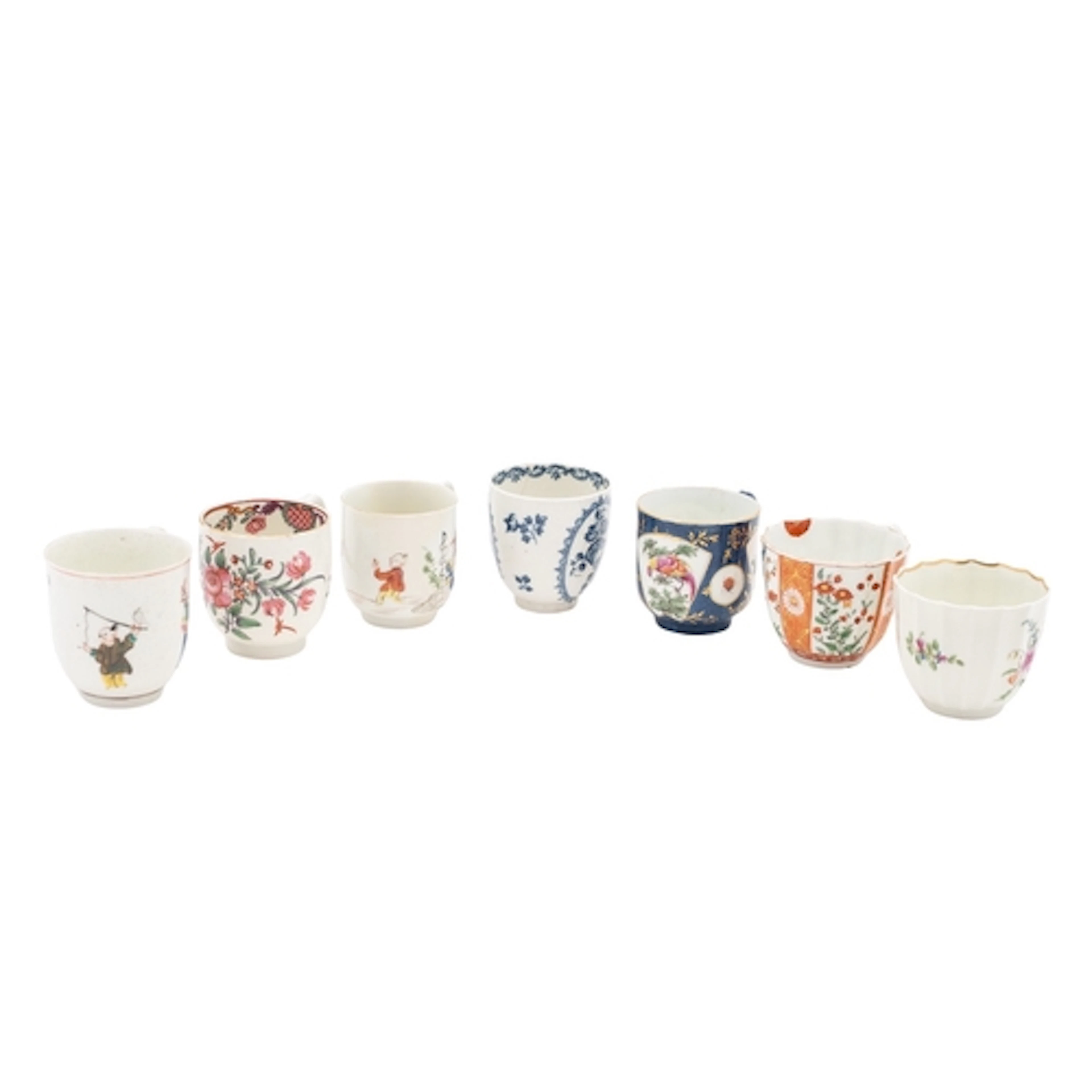 A study collection of First Period Worcester coffee cups and...