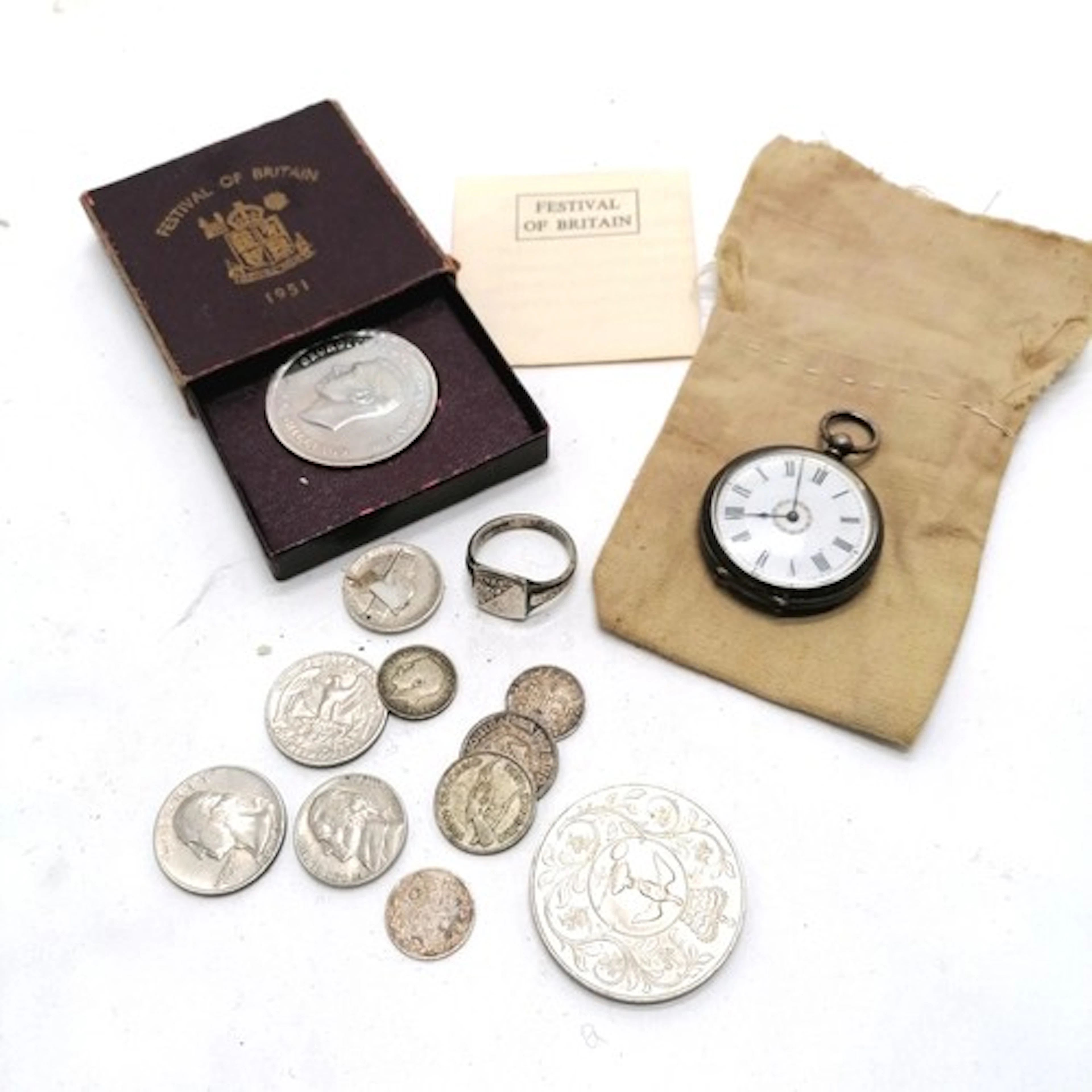 Antique silver cased fob watch (34mm & for spares / repairs)...