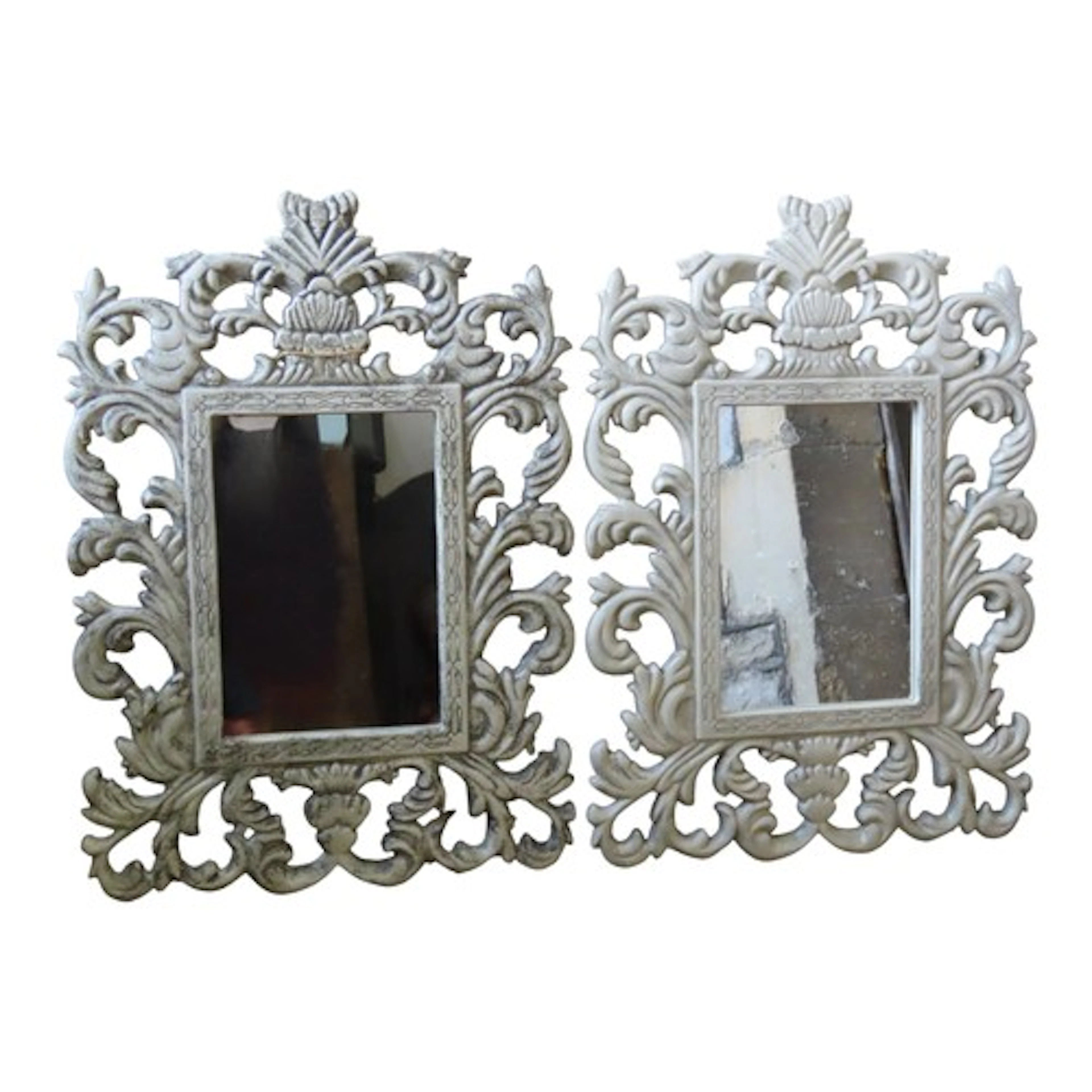 A pair of antique style painted mirrors with rectangular pla...