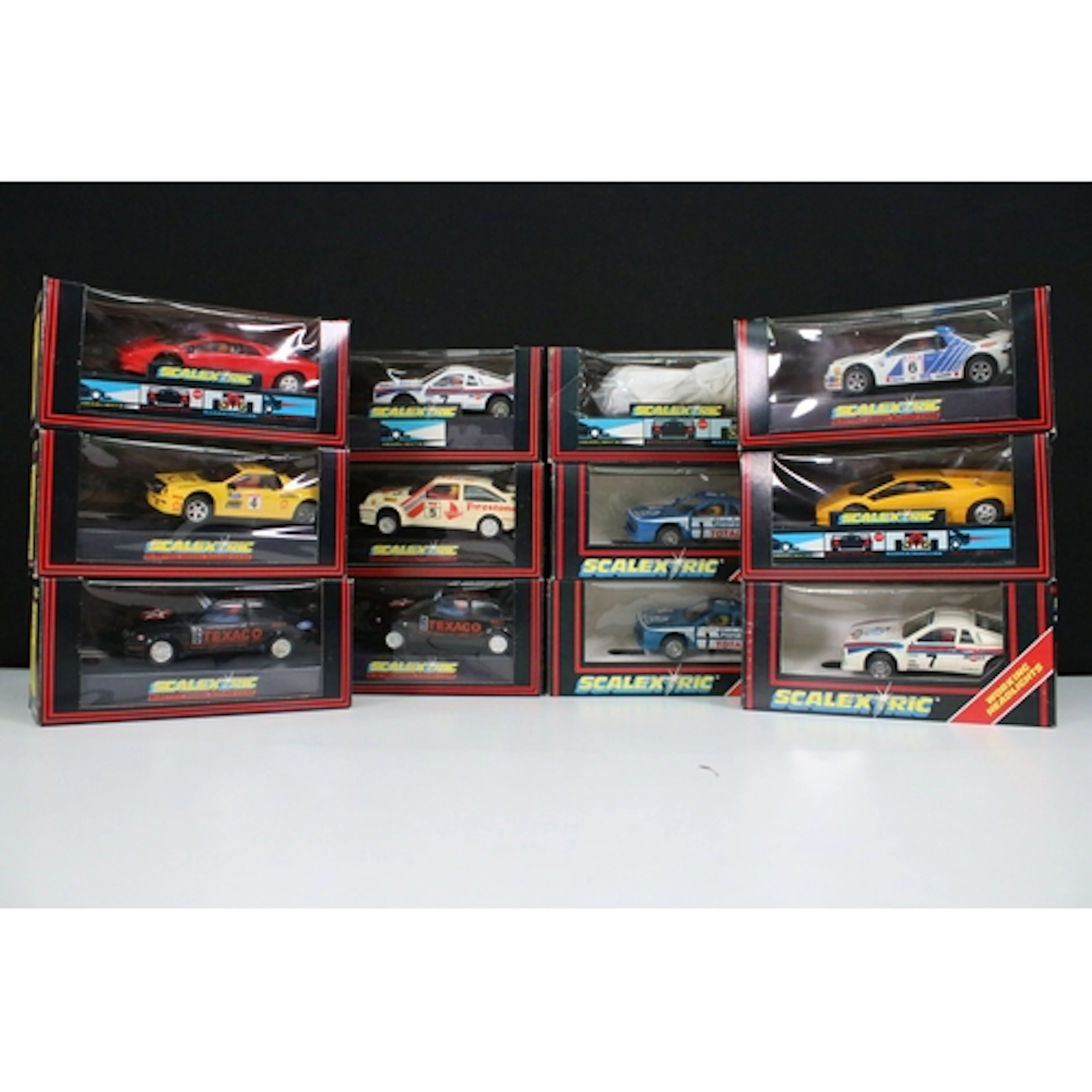 12 Boxed Scalextric slot cars to include C127 Lamborghini Di...