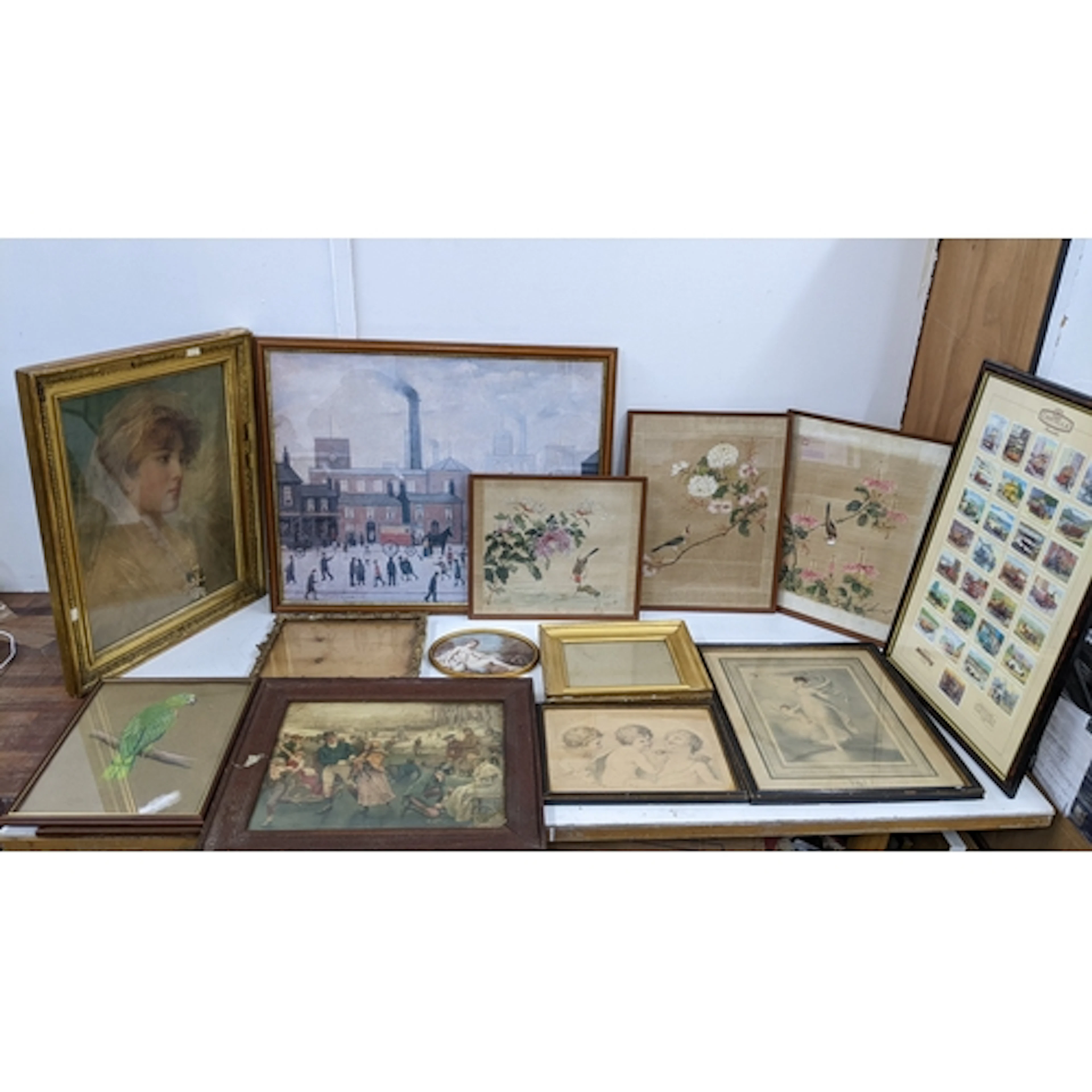 Pictures to a Victorian portrait print, three East Asian pai...
