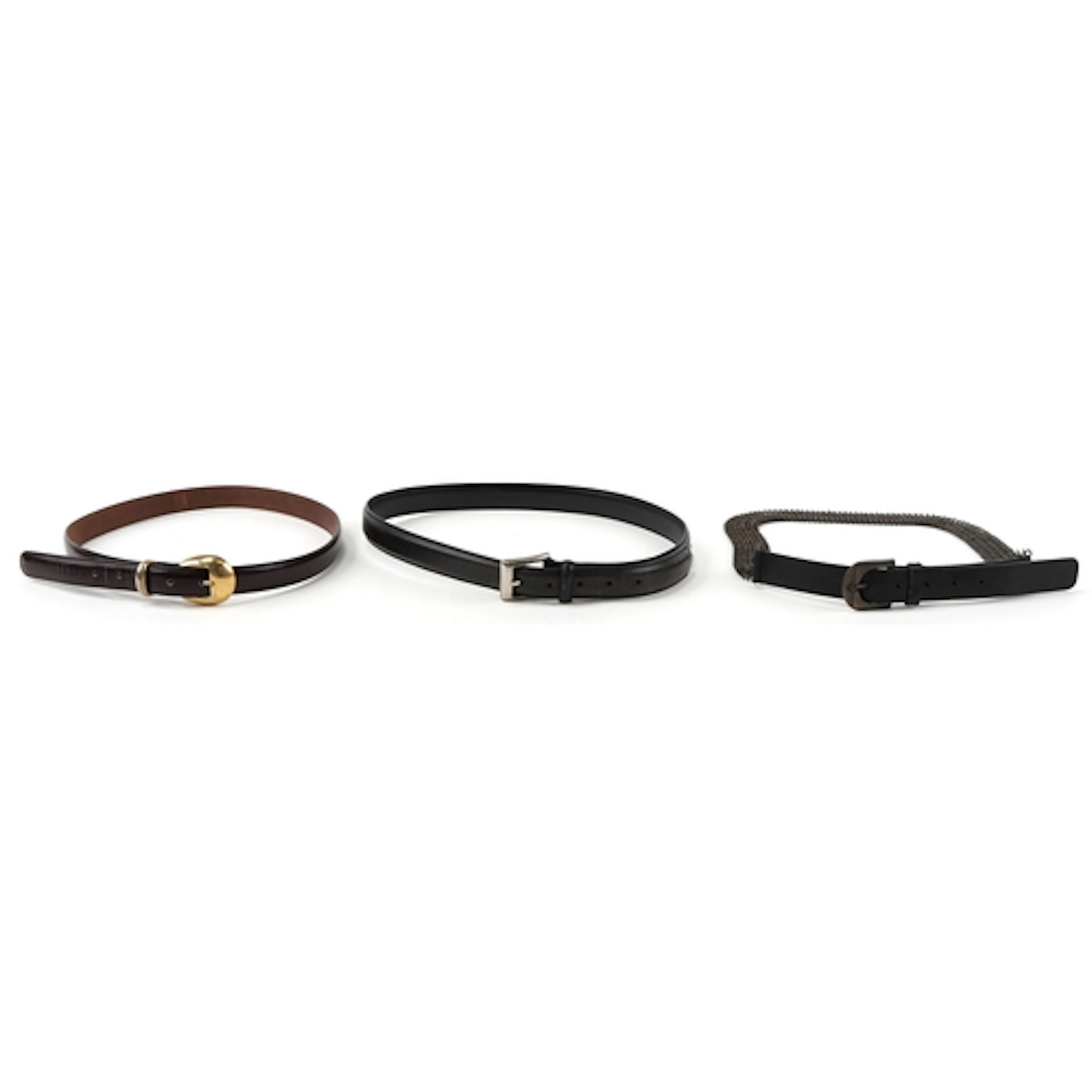 Three leather belts comprising Emporio Armani, Polo Ralph La...