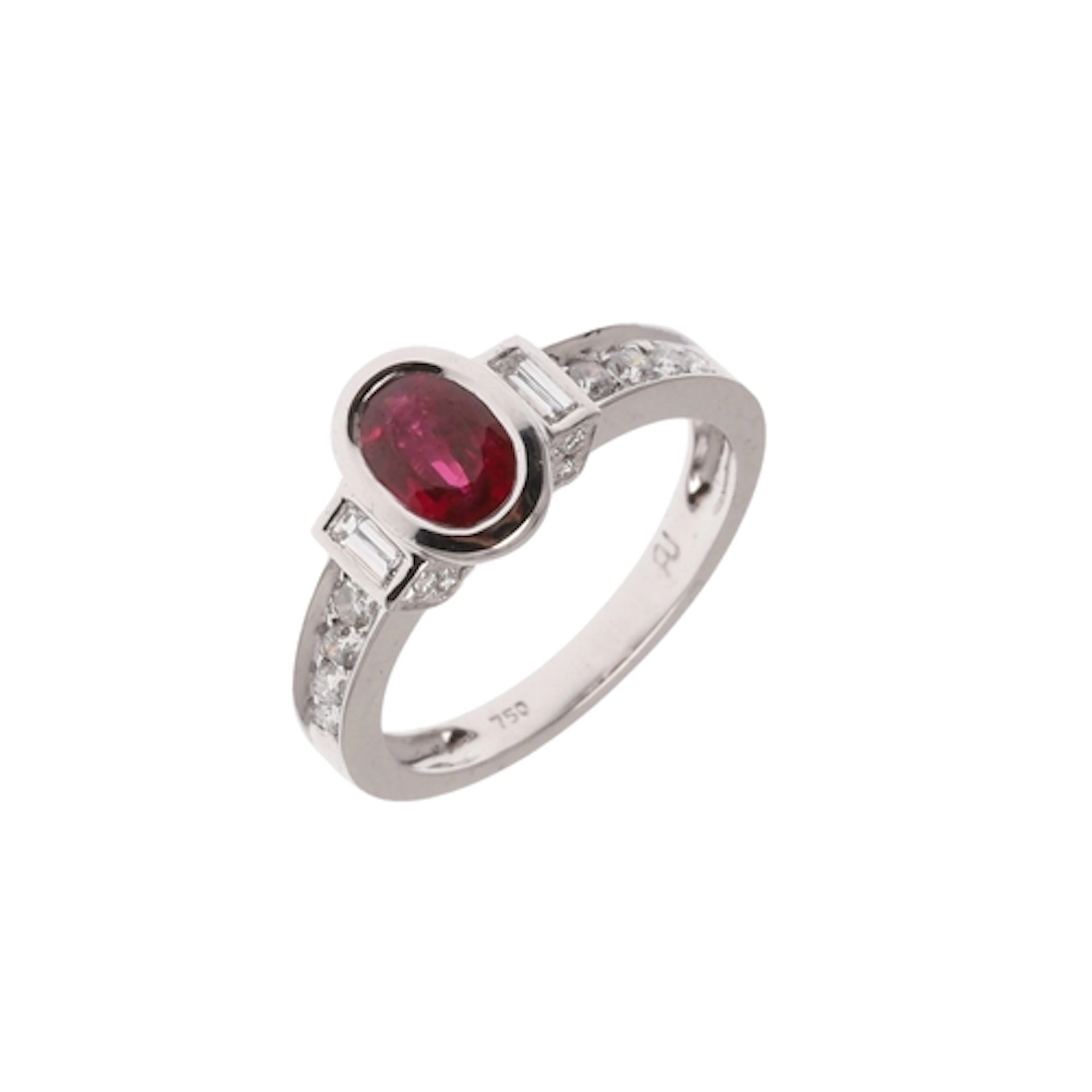 A RUBY AND DIAMOND RING. the oval-shaped ruby weighs 0.47 ca...
