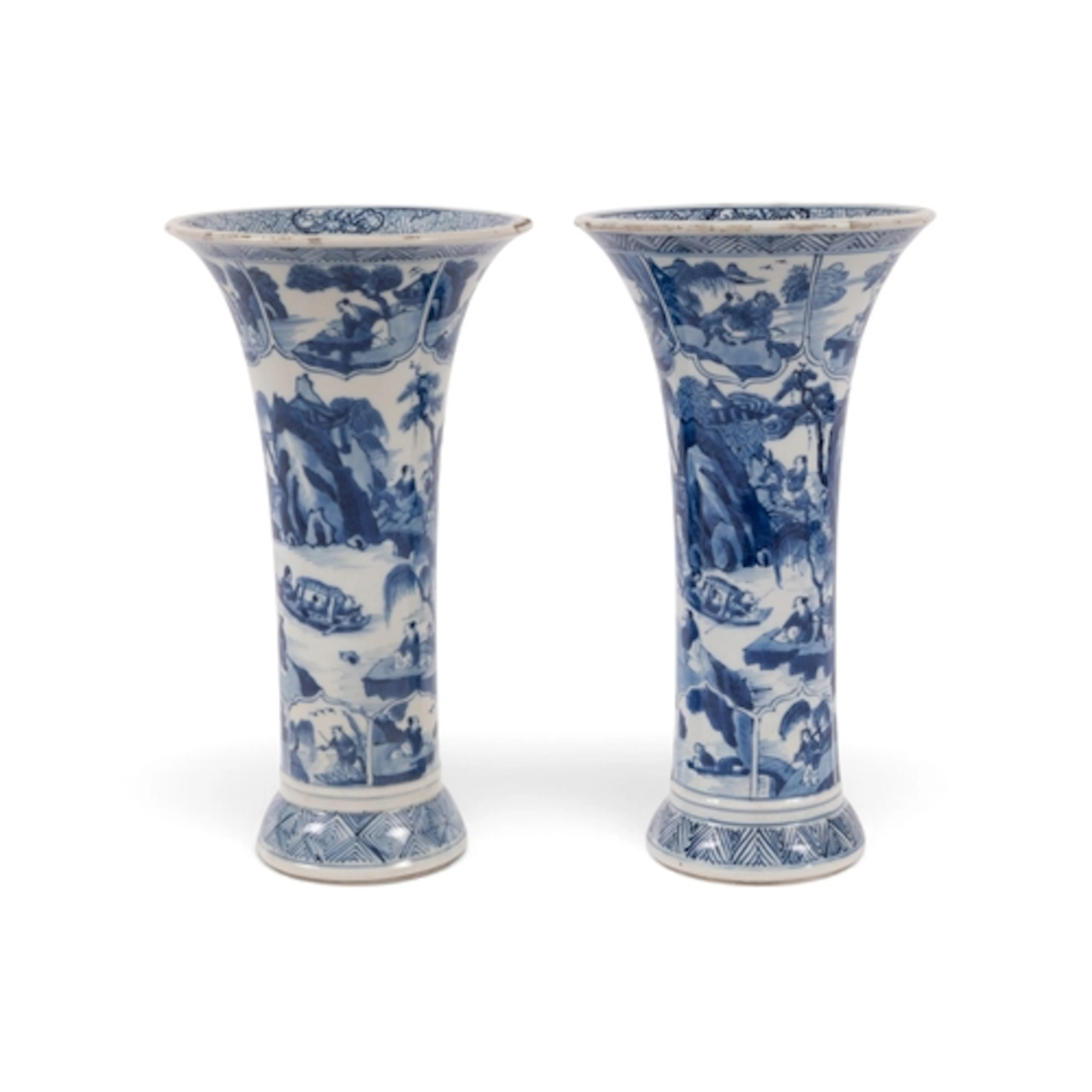 A pair of Chinese blue and white sleeve vases, Kangxi 1662-1...