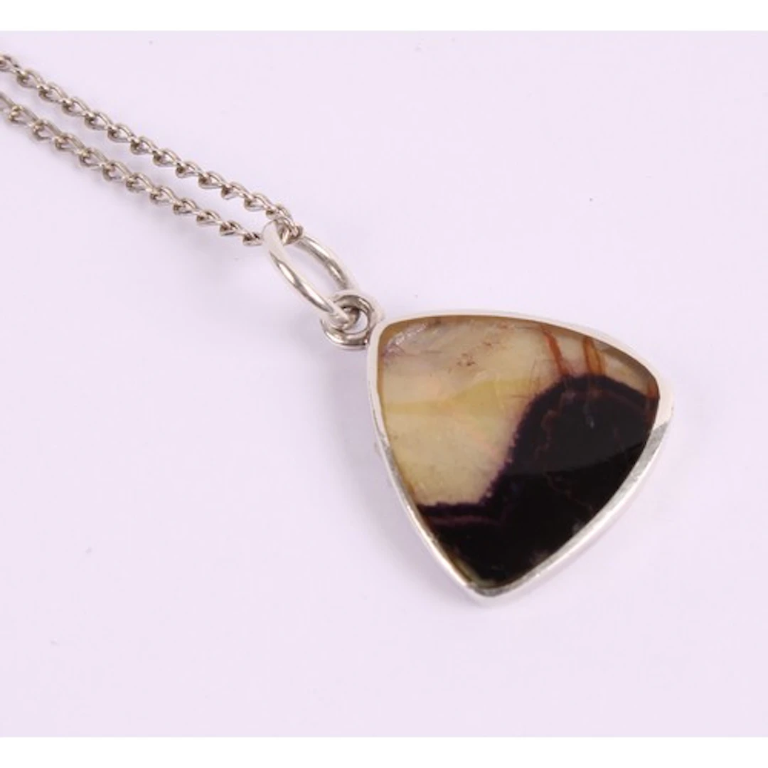 A sterling silver and blue John mounted necklace, the pendan...