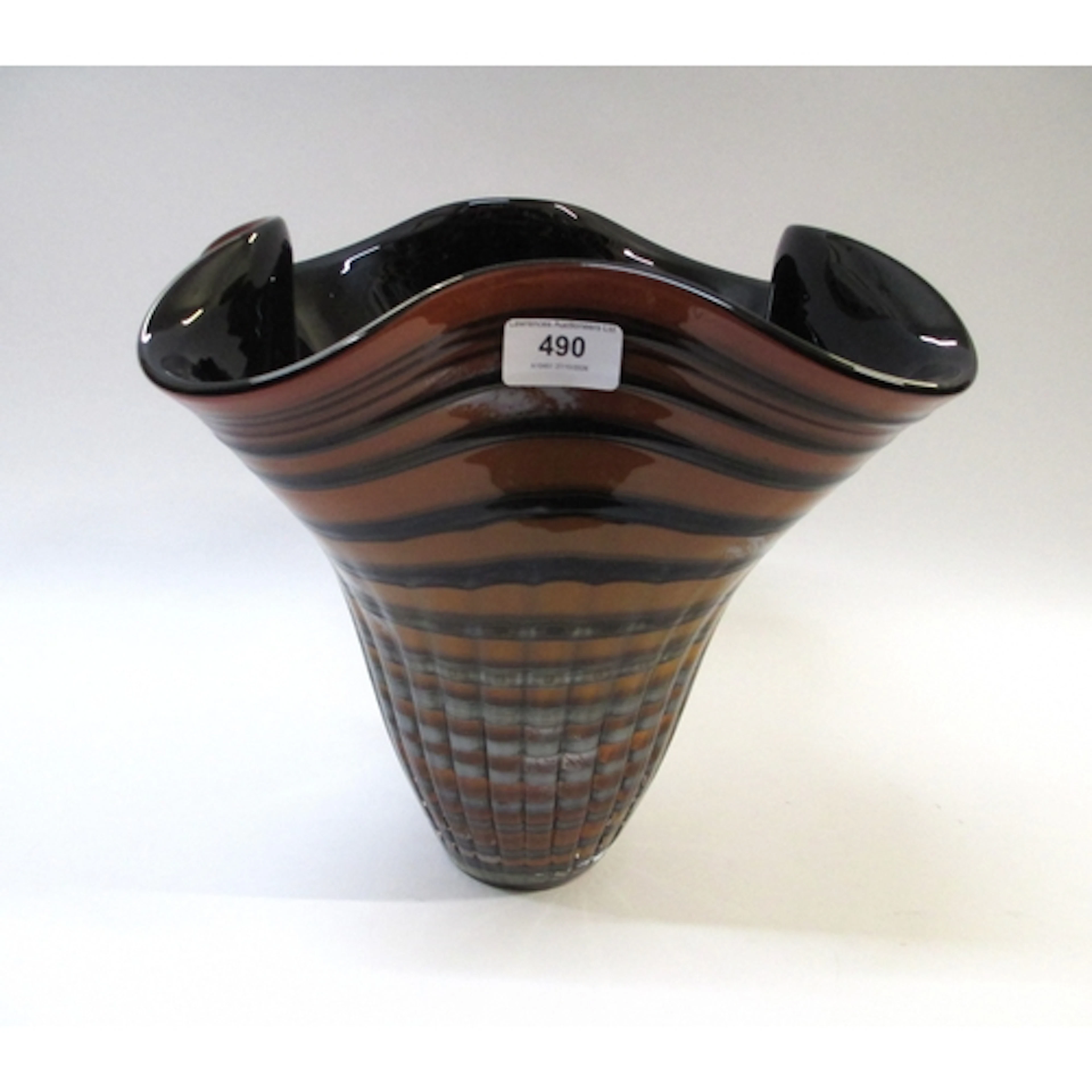 Large Murano tiger stripe pattern glass vase, 30cm high