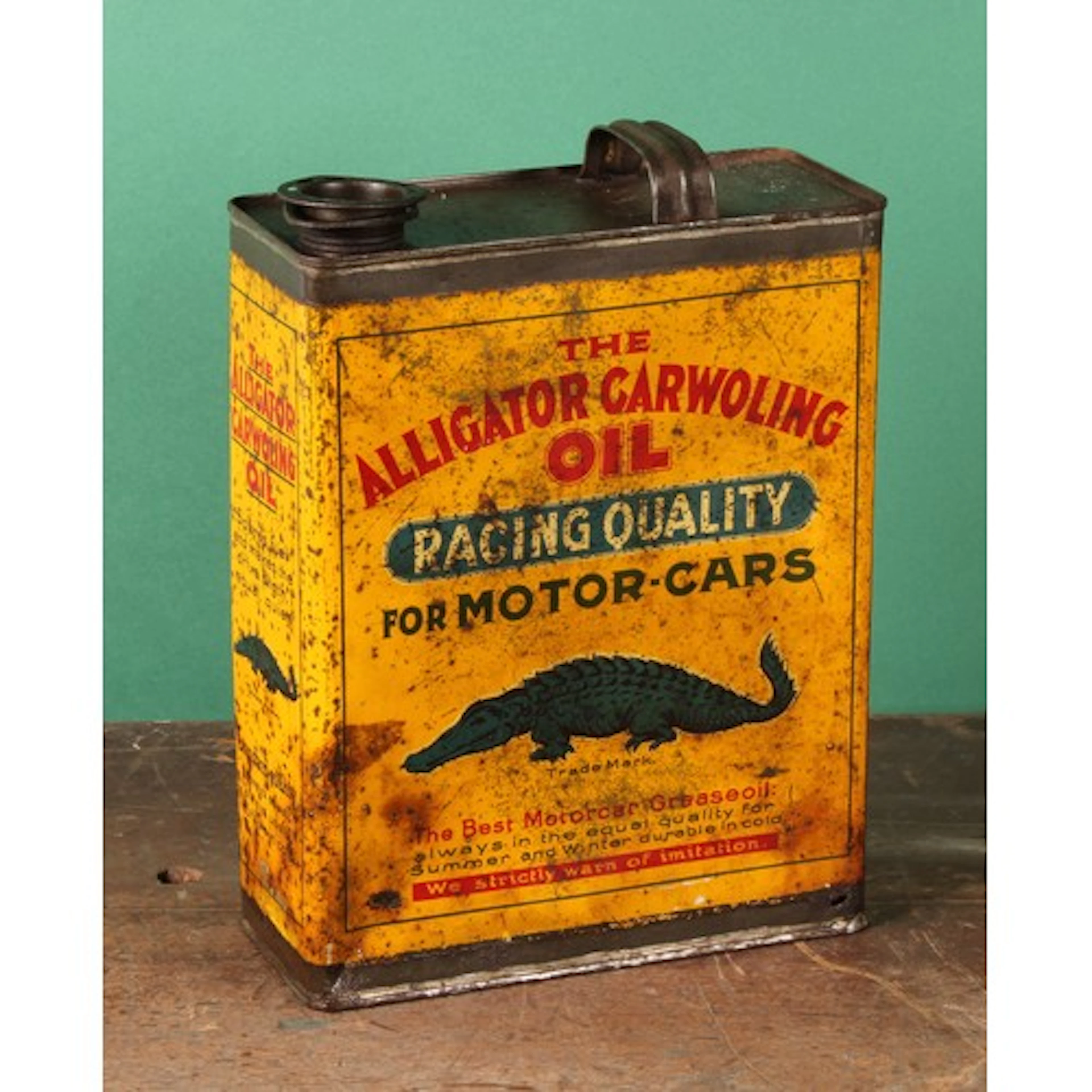 Petroliana - a vintage rectangular oil can, THE ALLIGATOR CA...