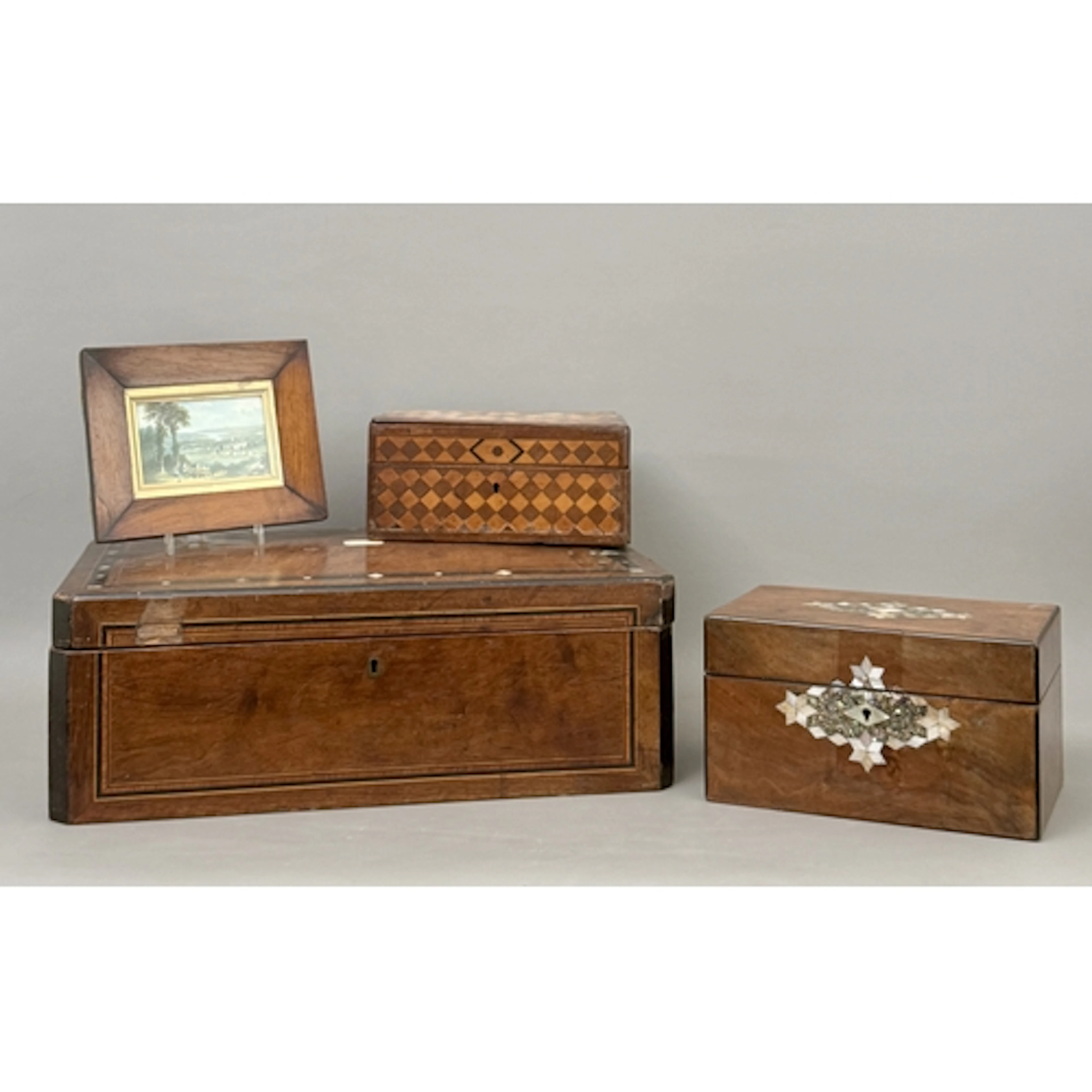 Three 19th century boxes - comprising a large inlaid walnut ...