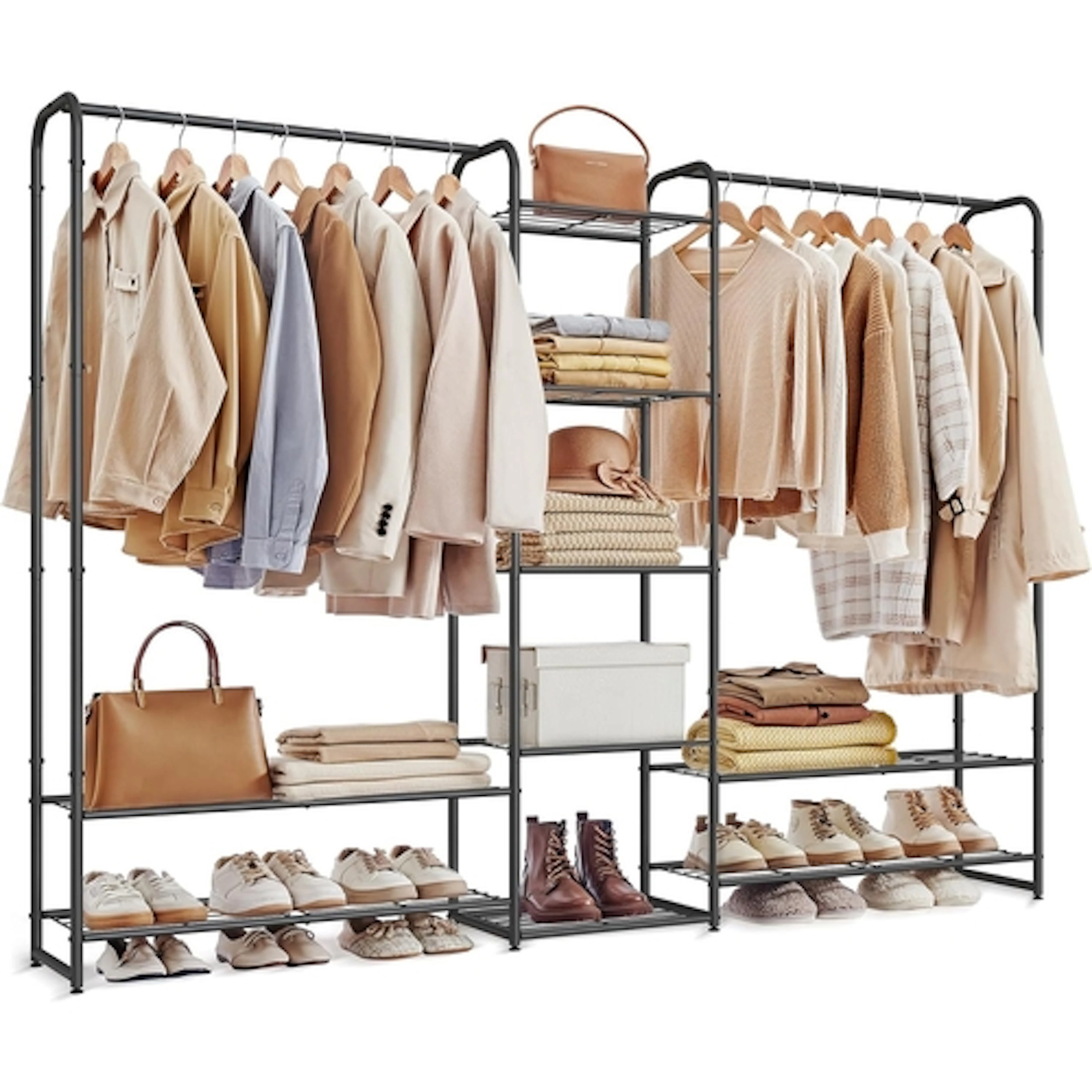SONGMICS CLOTHING RAIL WITH STORAGE SHELVES Metal Wardrobe, ...