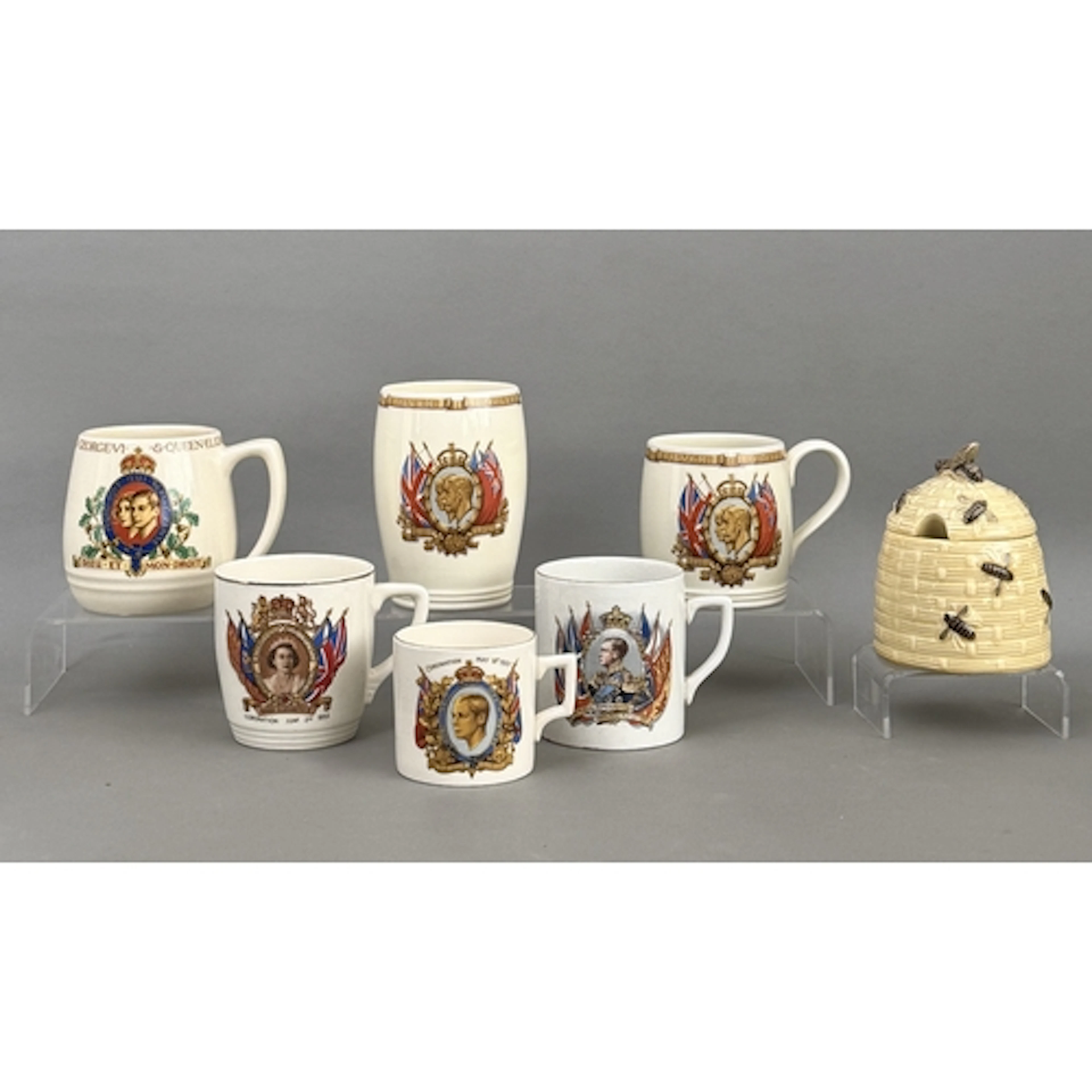 Six 1930s royal commemorative mugs - including two mugs for ...