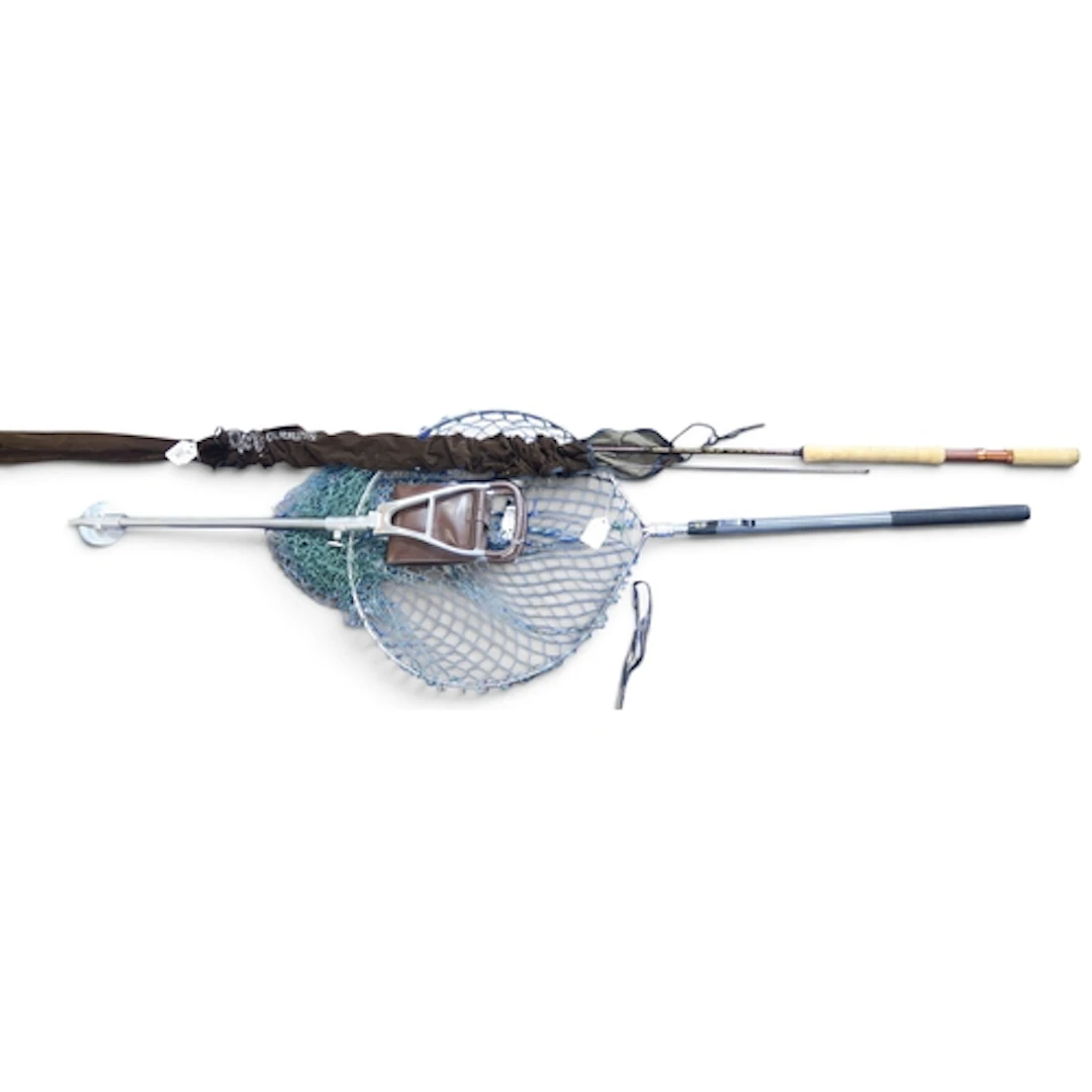 A Shimano Twin Power fly rod, a landing net and shooting sti...