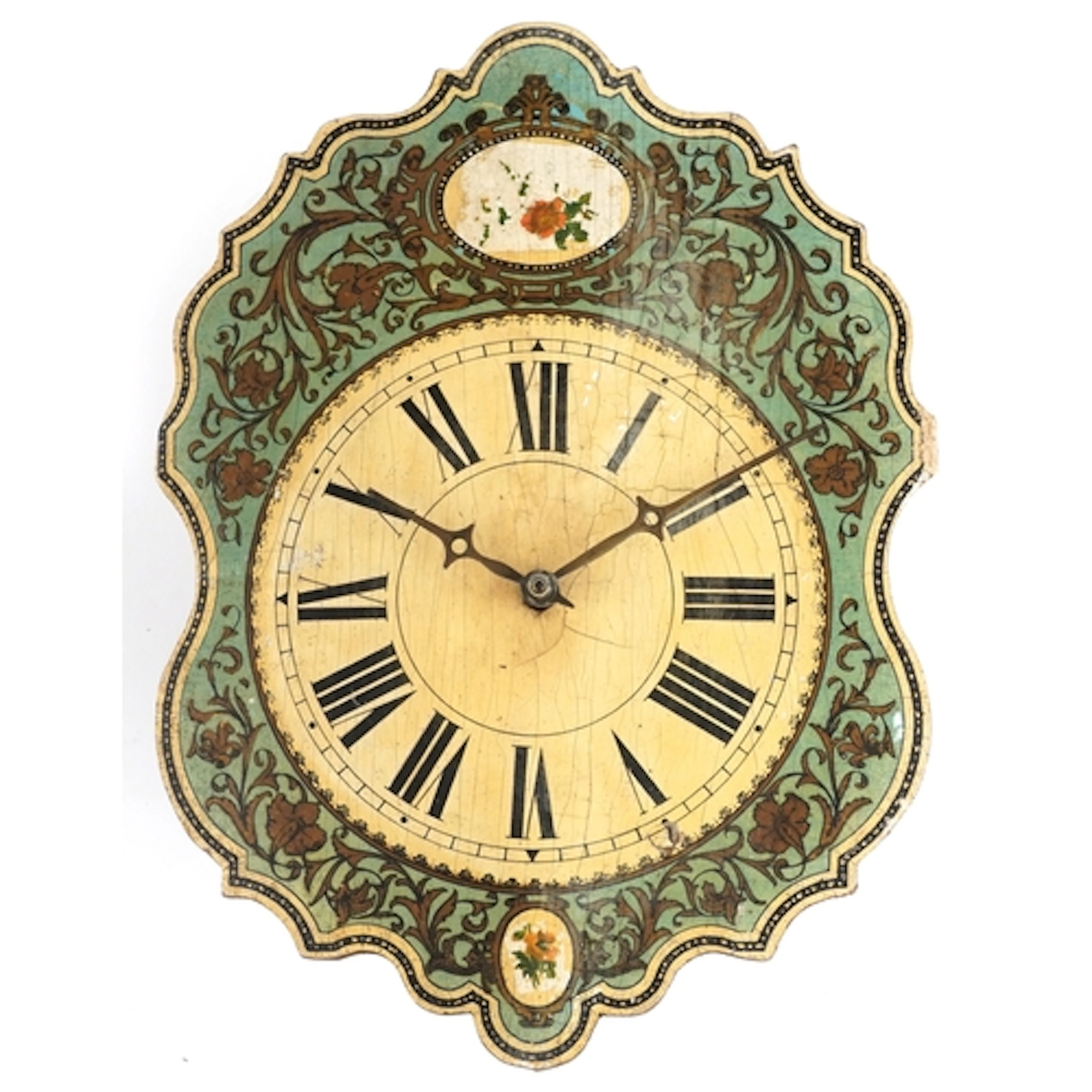 An early 20th century French printed floral wall clock with ...