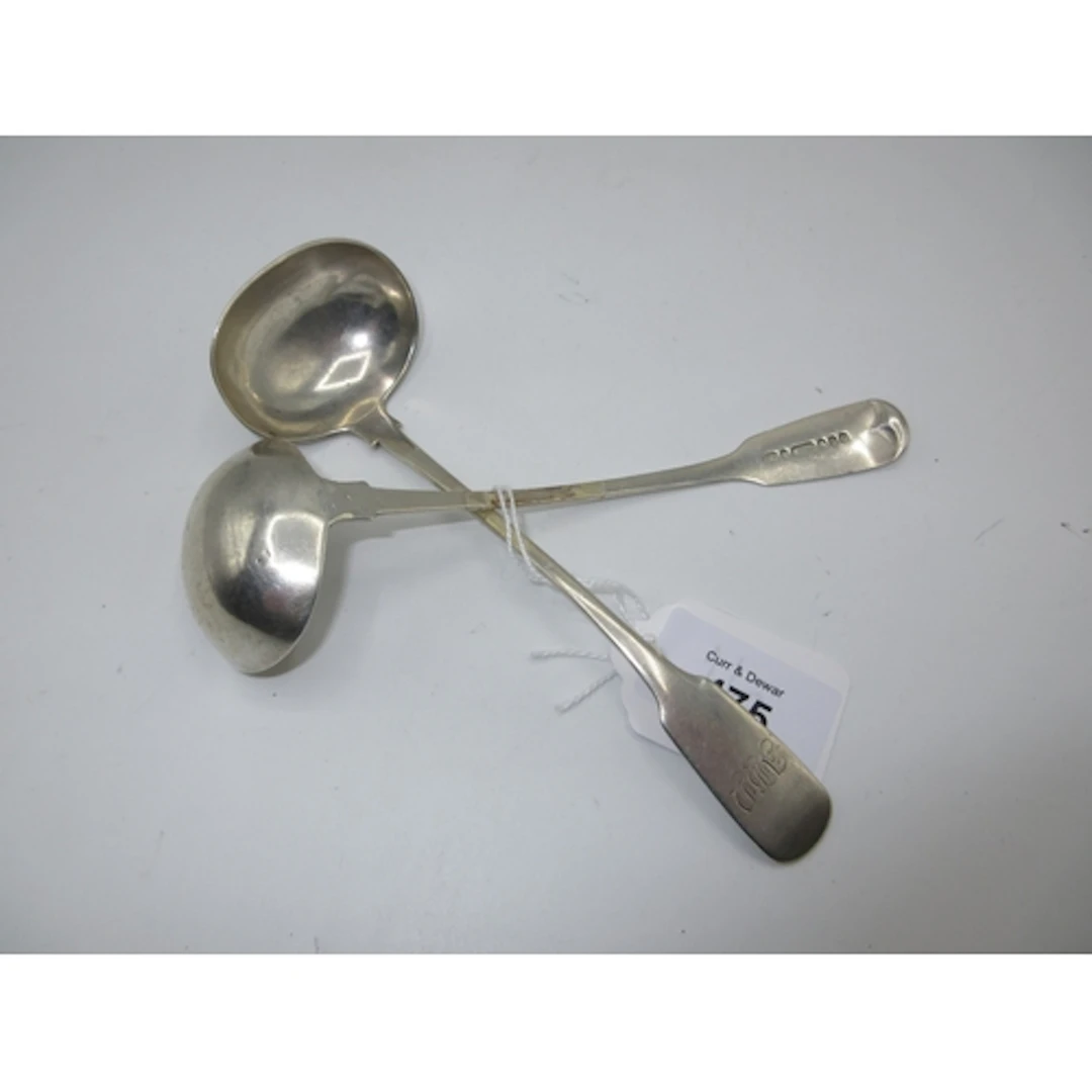 Pair of Scottish Provincial Silver Sauce Ladles by Peter Gil...