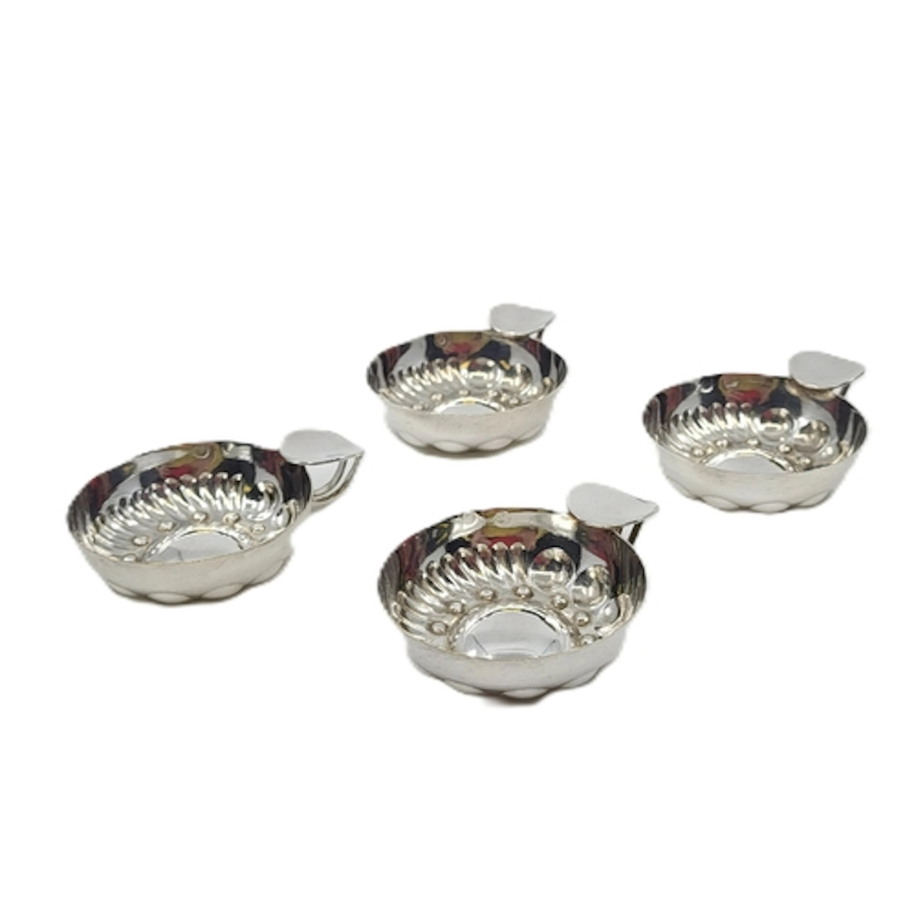 A SET OF FOUR VINTAGE WINE TASTERS, French silver .800, hall...