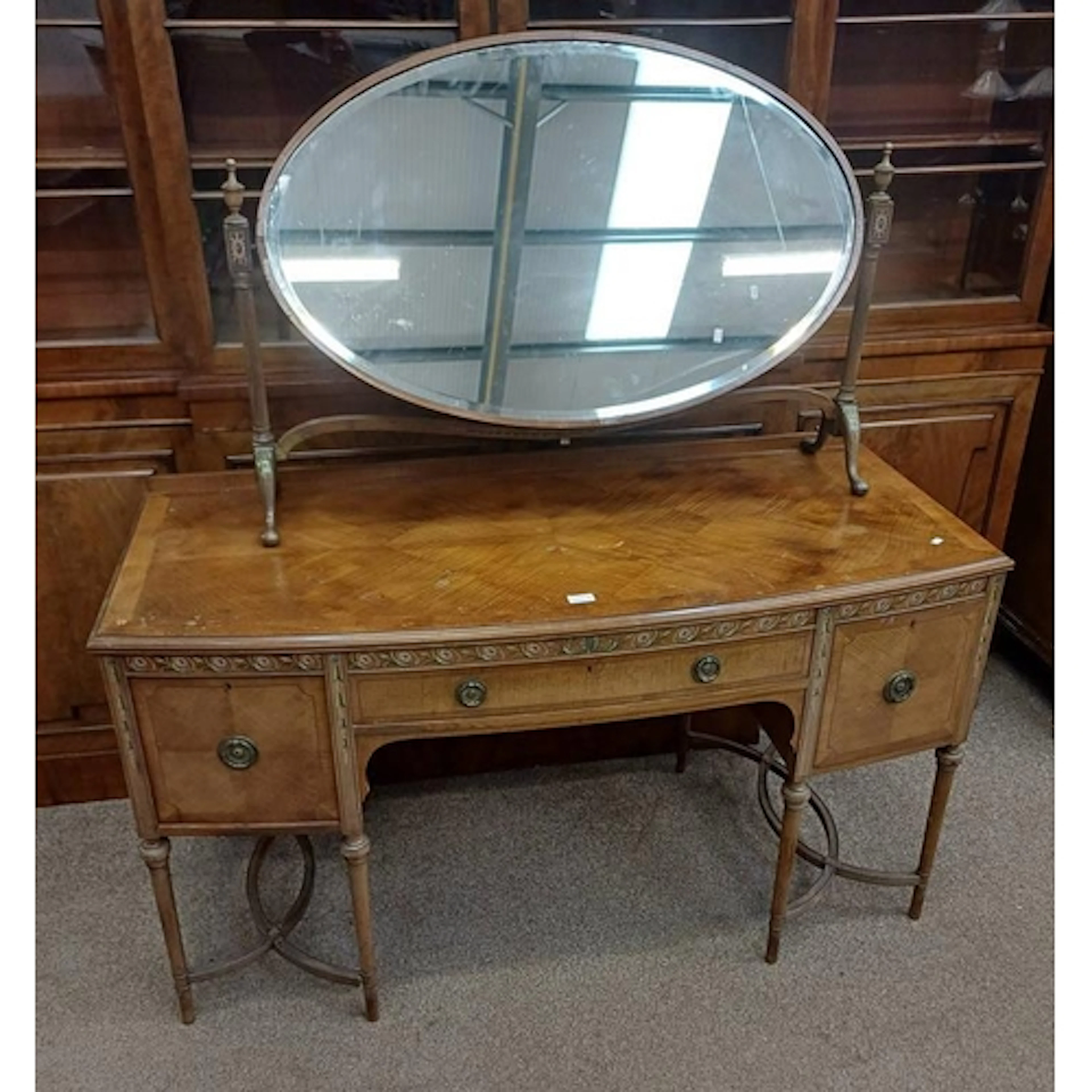 REGENCY STYLE SATIN DRESSING TABLE & MIRROR. THE OVAL MIRROR...