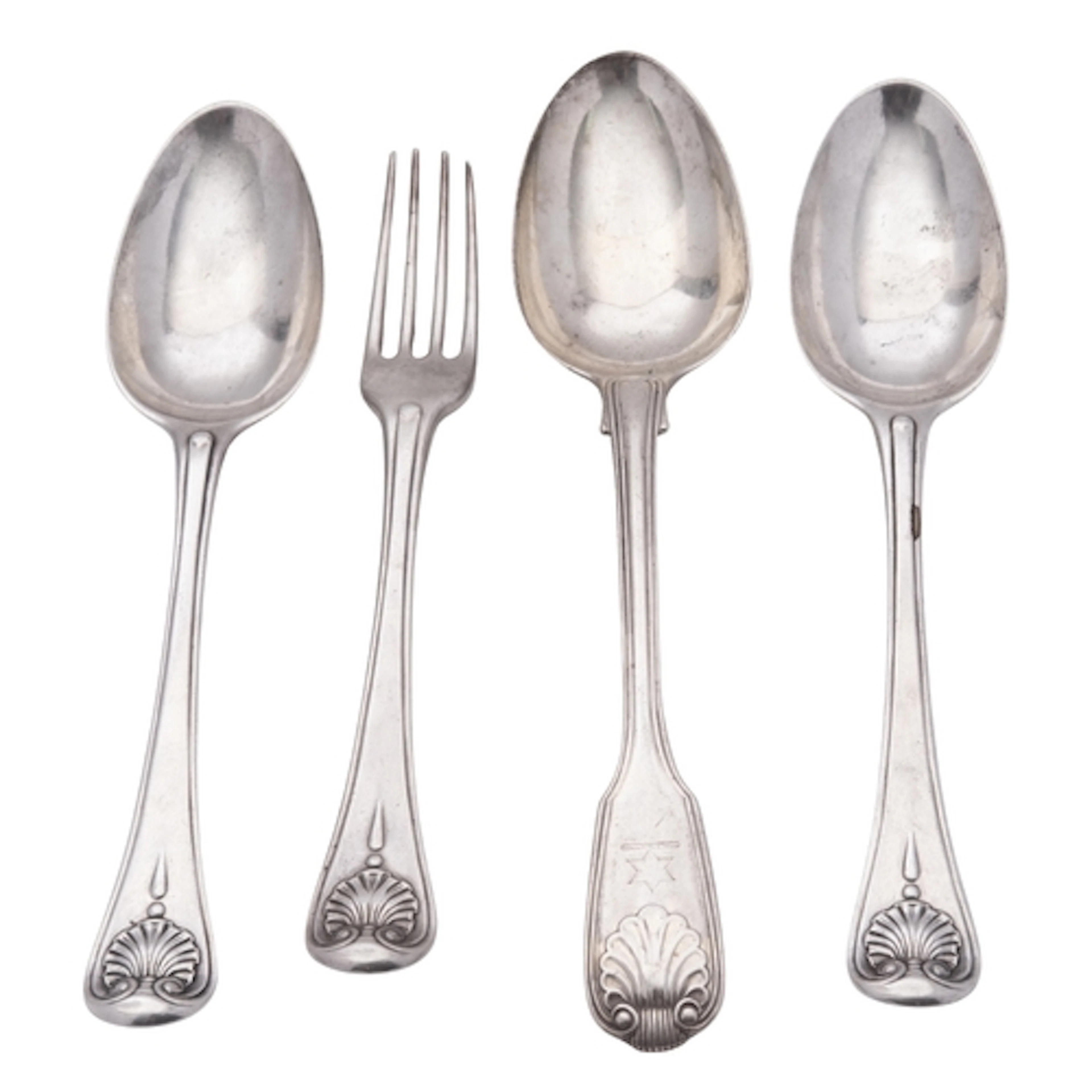 18th century continental flatware, two tablespoons and a tab...