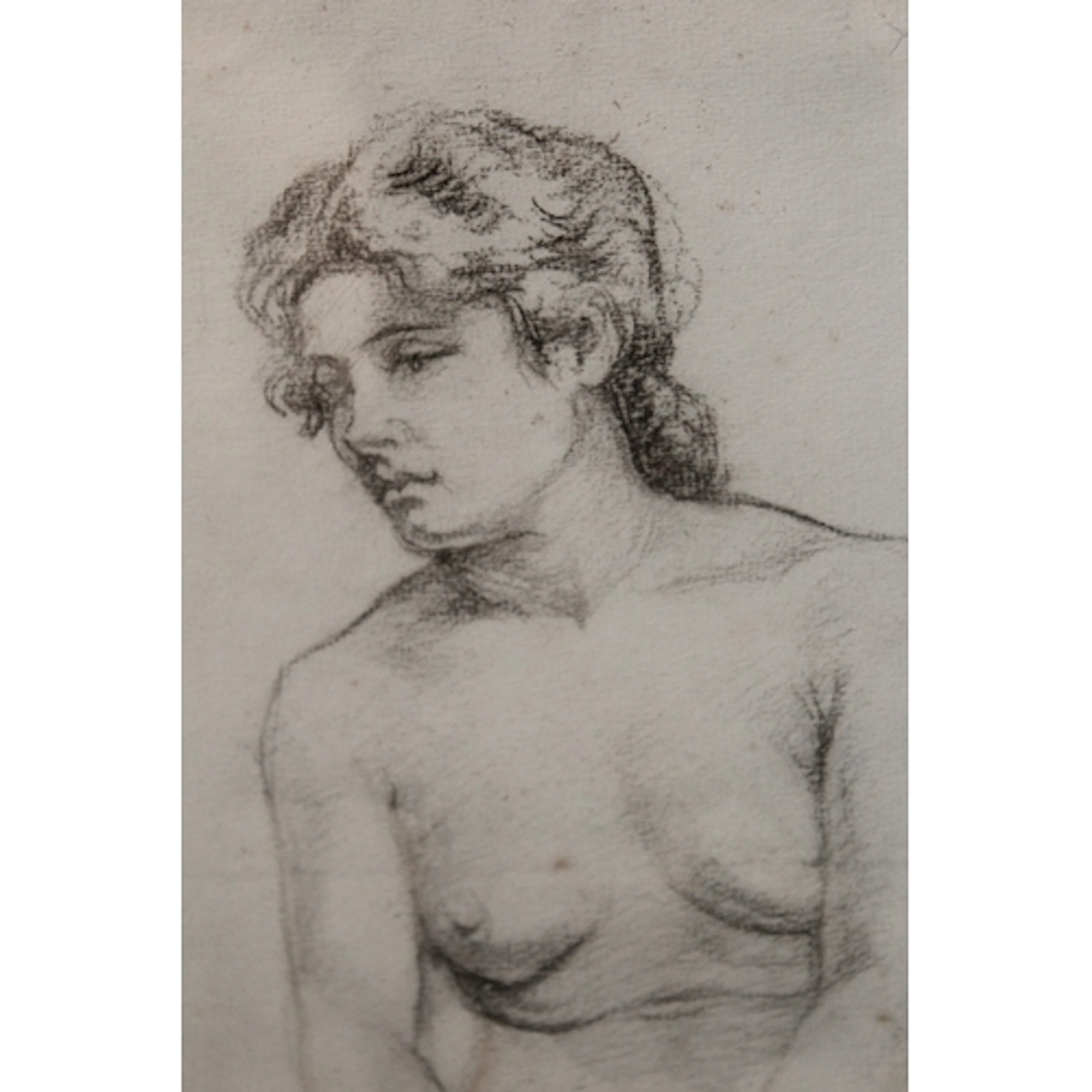 Pre Raphaelite School, charcoal drawing, head and shoulder p...