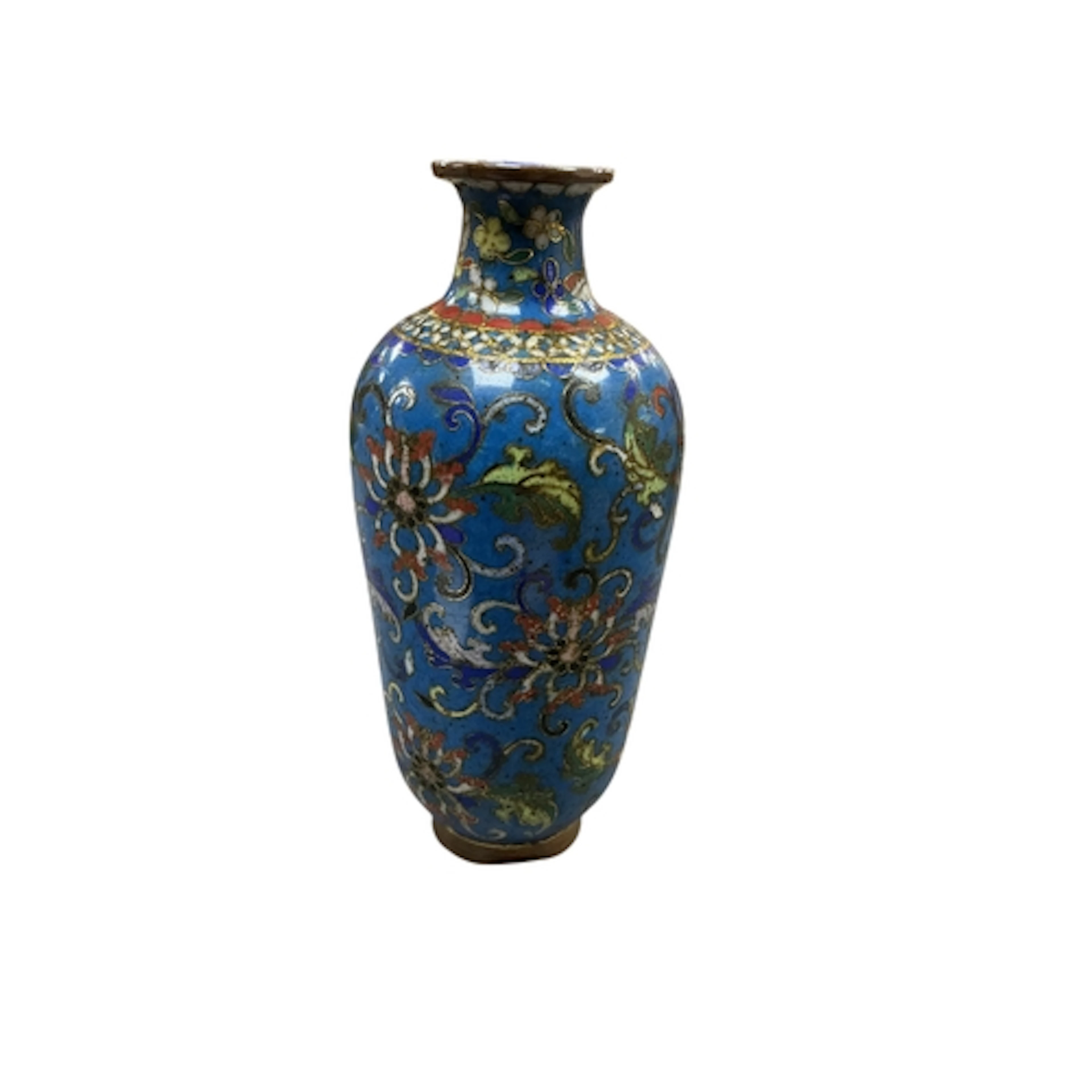 A small 19th century Chinese bronze and cloisonné enamel vas...