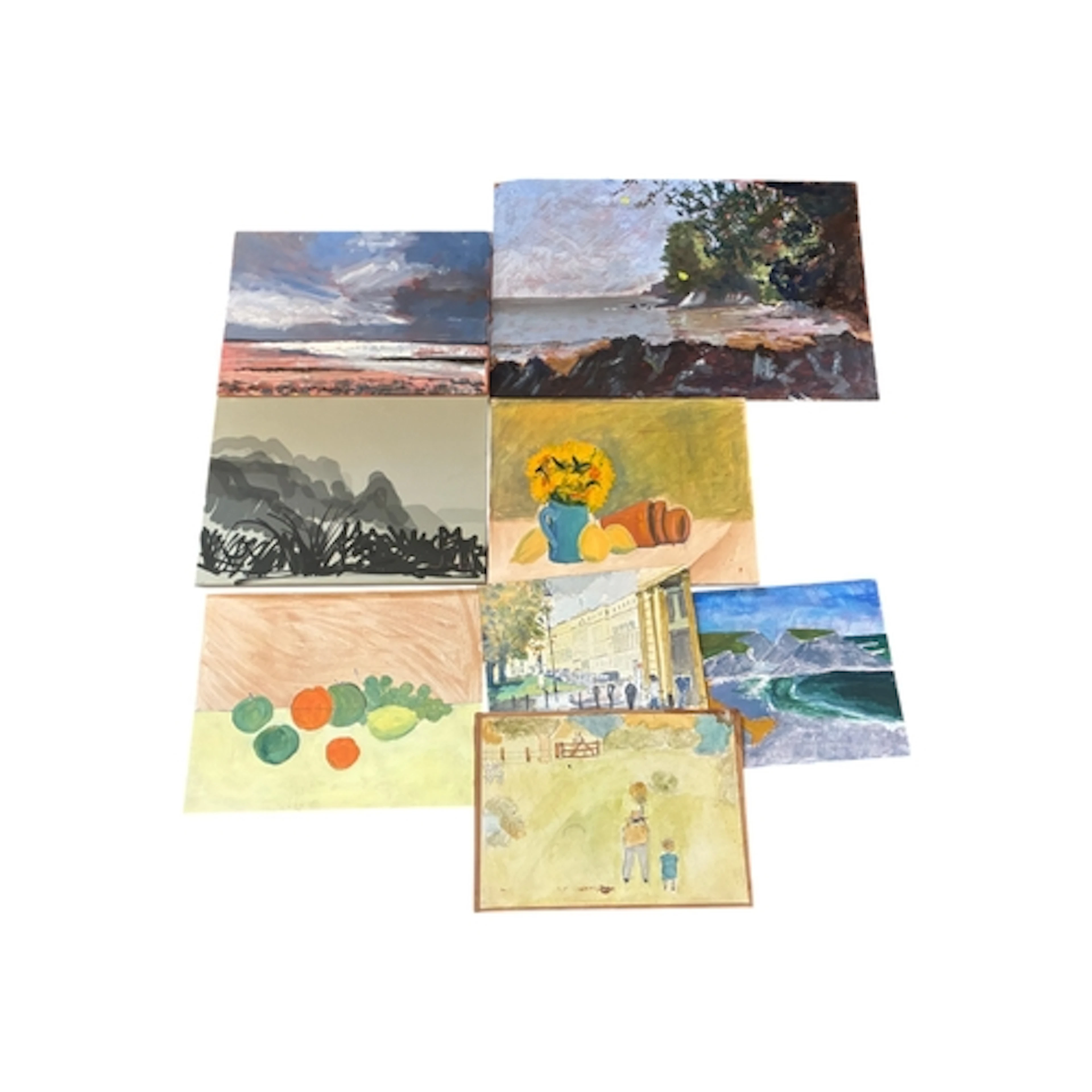 A studio collection of oil paintings on canvas and board, mo...